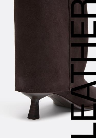 Leather kitten heel footed leggings boots — BROWN 2
