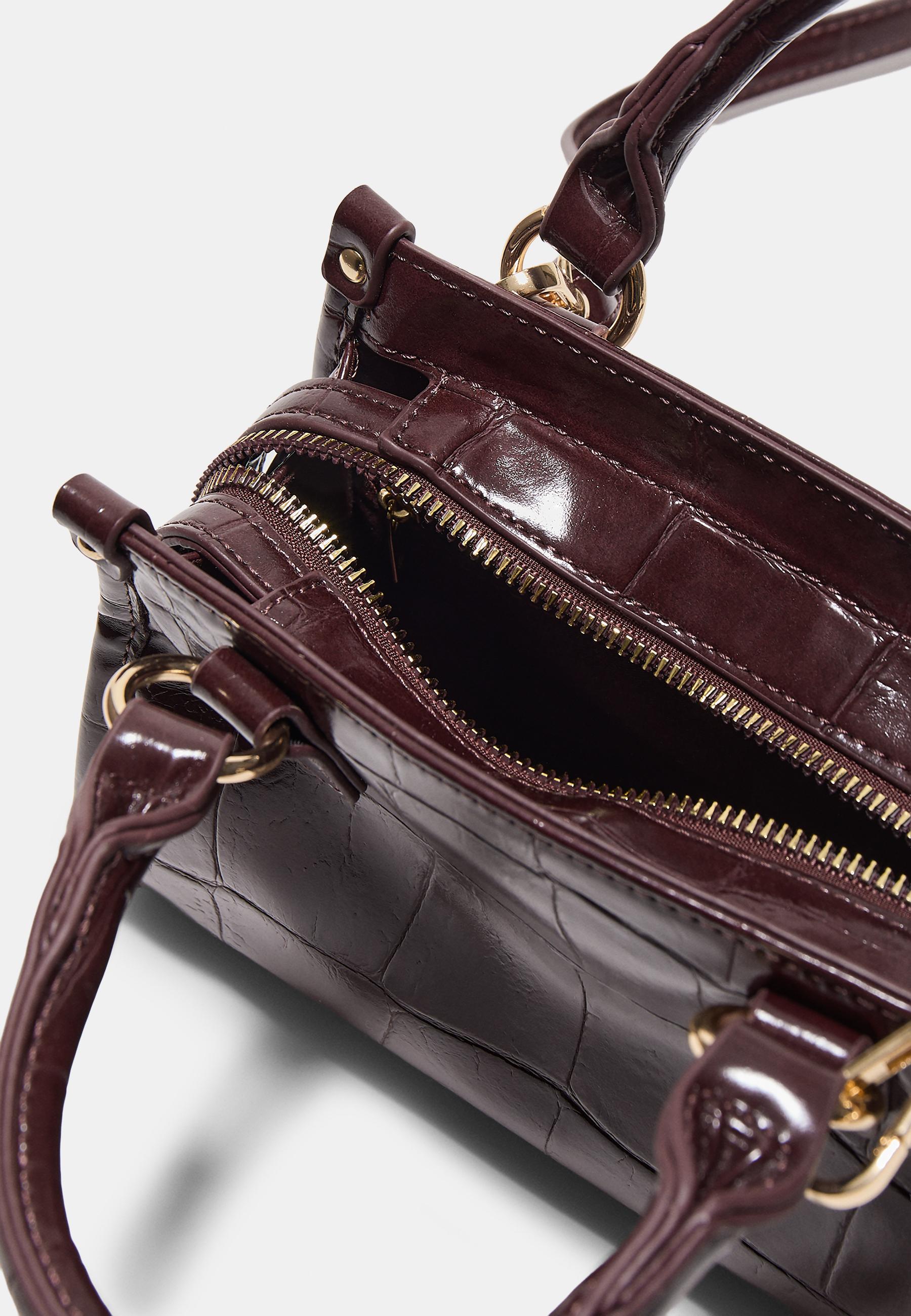 Timsah deseni görünümlü mini tote çapraz askılı çanta - Görsel 4