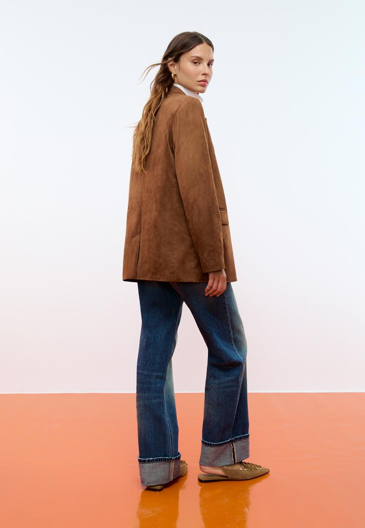 regular fit faux suede blazer
