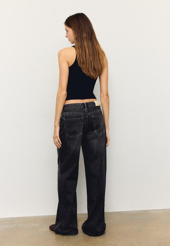 Stradivarius D91 Low Wide-Leg Jeans Black Denim Wash 6
