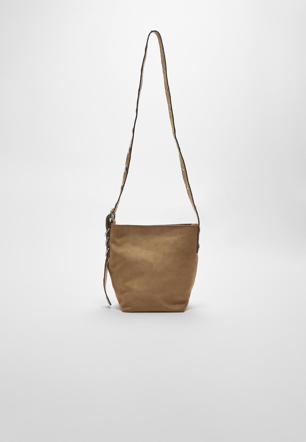 Faux suede crossbody bag with strap detail