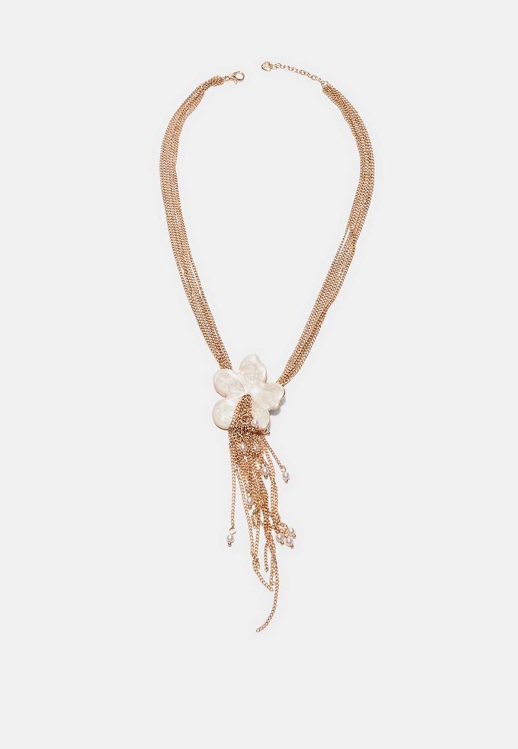 Stradivarius Κολιέ Lariat Με Σμάλτο Λουλούδι Χρυσαφί Os