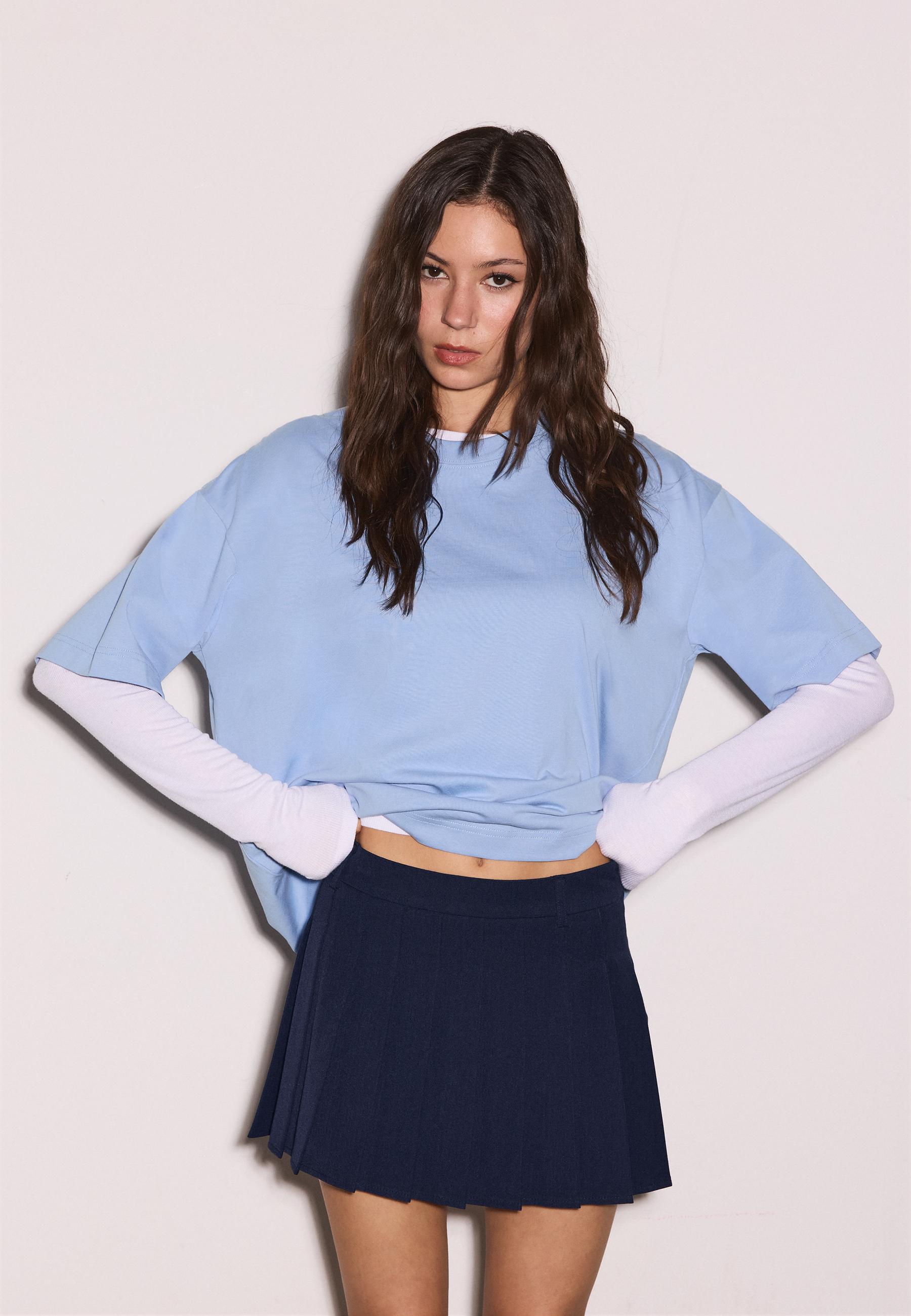 Box pleat mini skirt — Navy blue