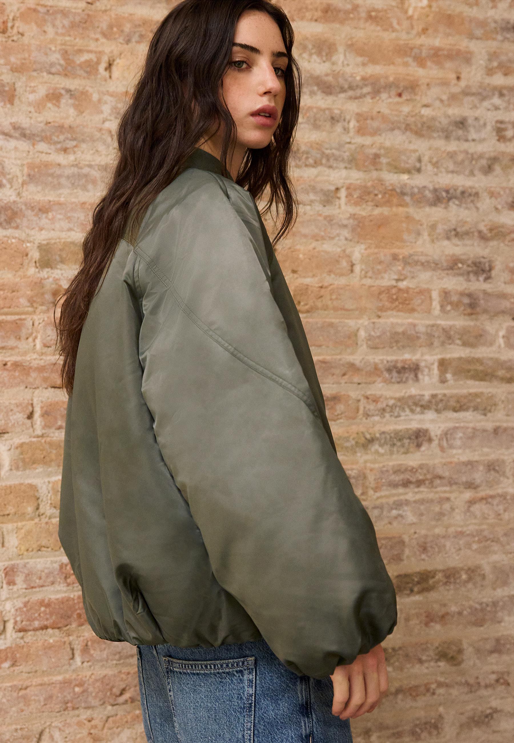 Stand collar bomber jacket — Khaki