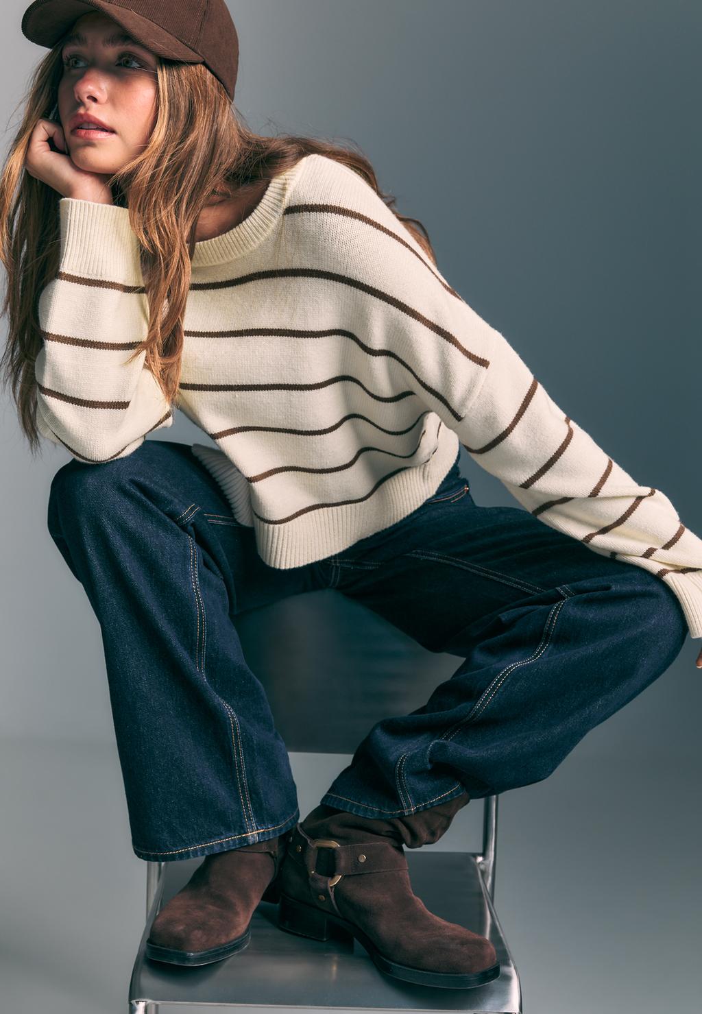 Pull maille court rayé