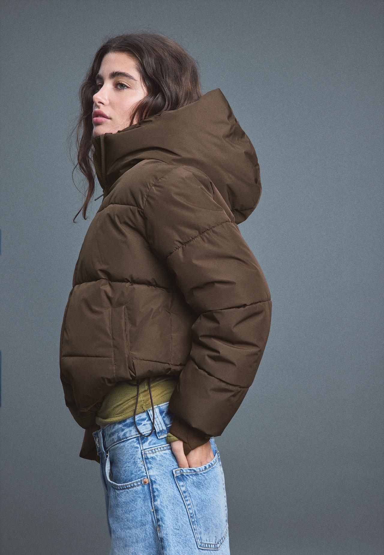 Basic hooded padded jacket — Brown