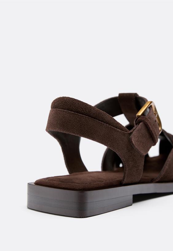 Stradivarius Studded Leather Cage Sandals Brown 7