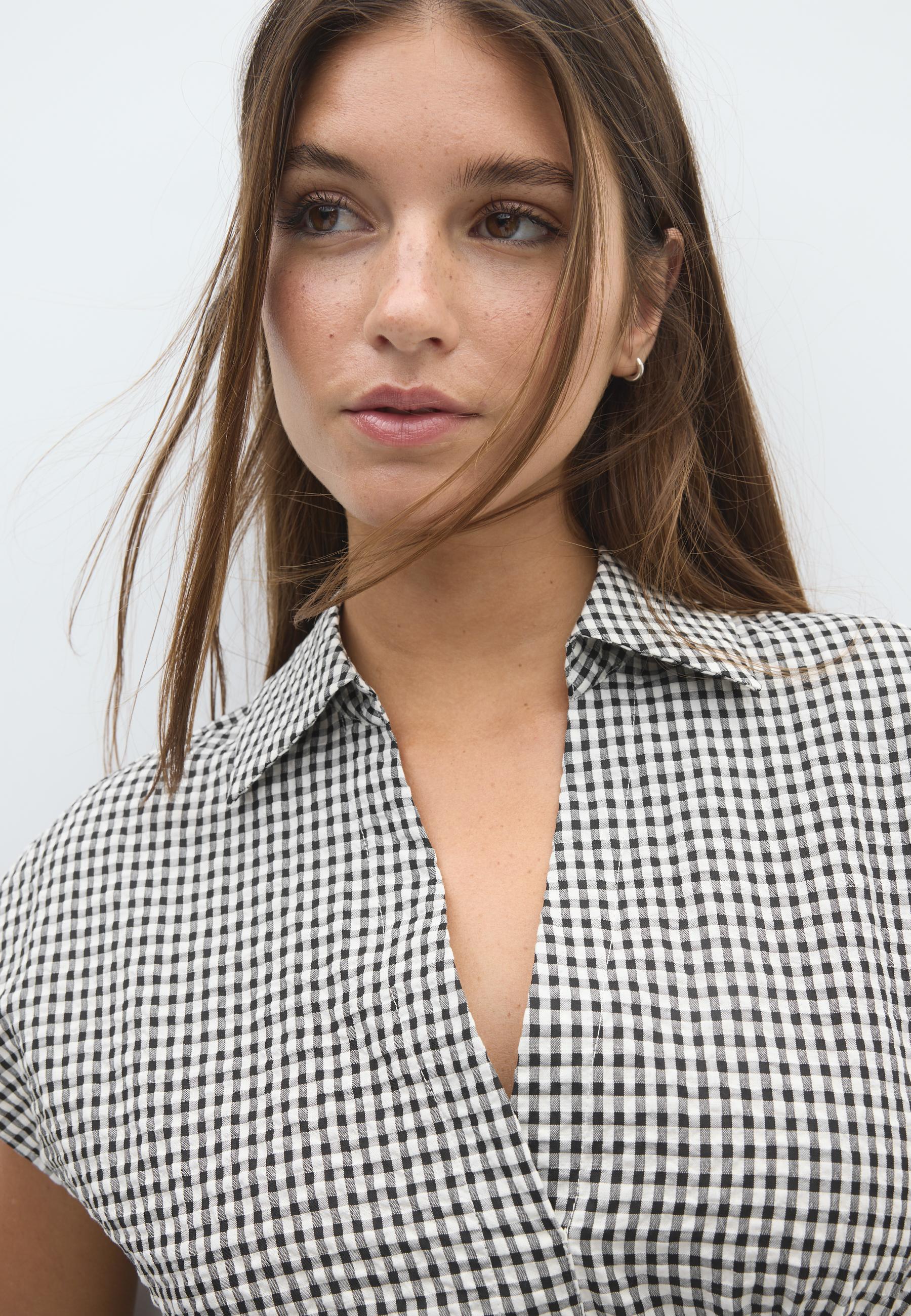 Checked cummerbund shirt — Ecru