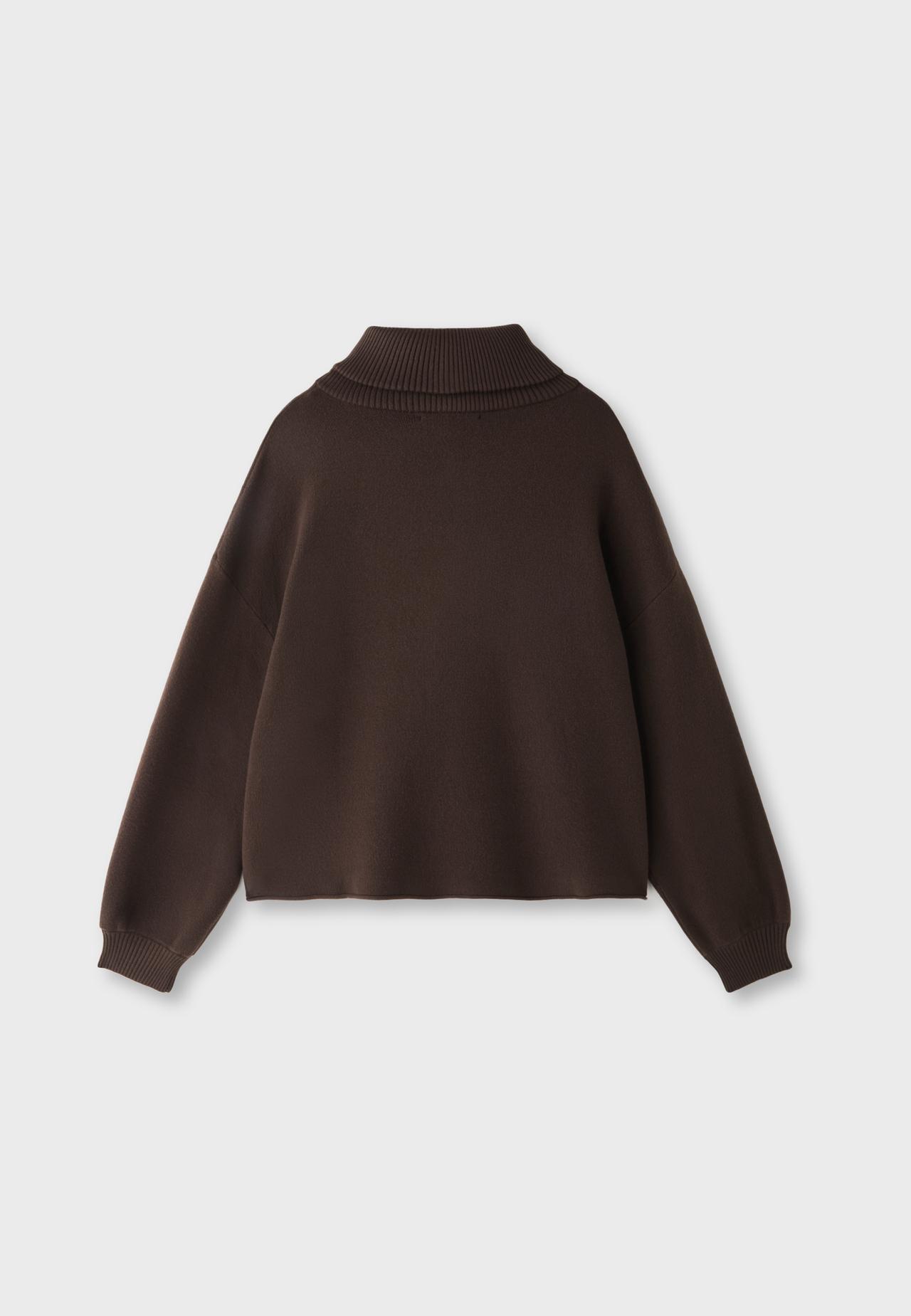 Zip-up knit sweater — Brown