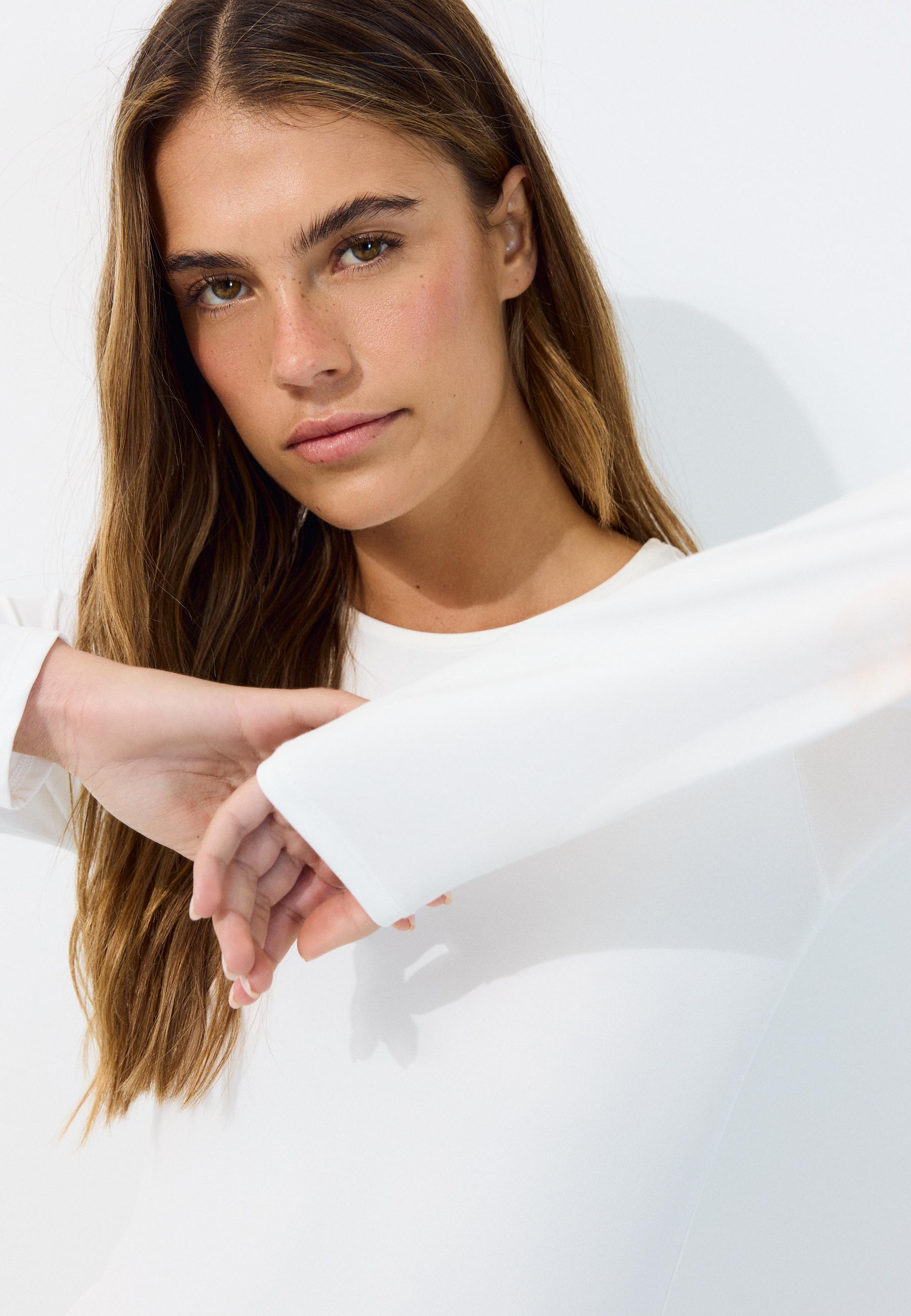 Long sleeve polyamide bodysuit — Ecru