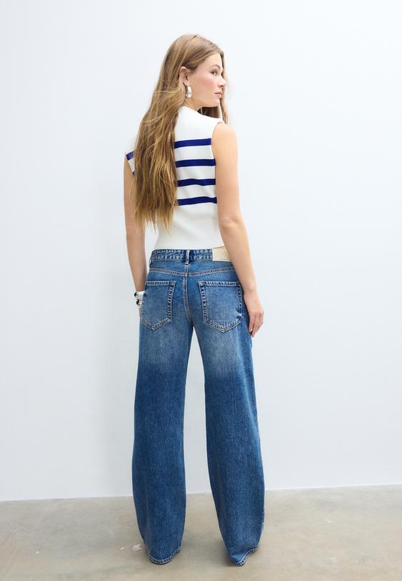 Stradivarius D91 Low Wide-Leg Jeans Medium Denim Wash 10