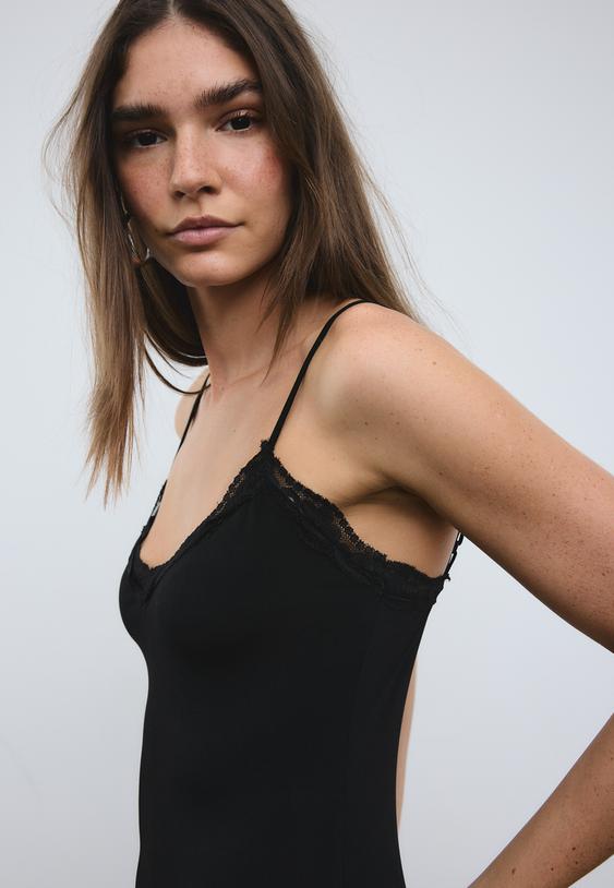 Stradivarius Long Lace Knit Dress Black S