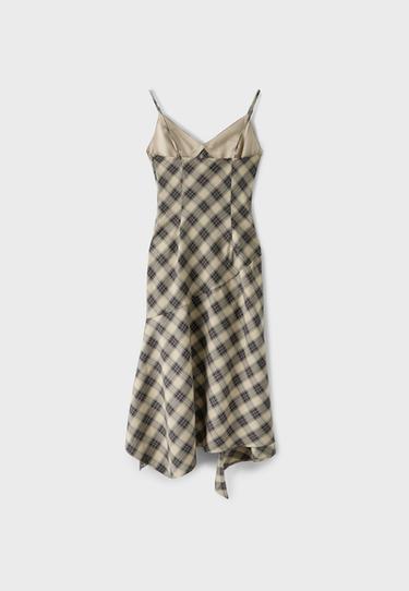 Check asymmetric midi dress — Beige 8