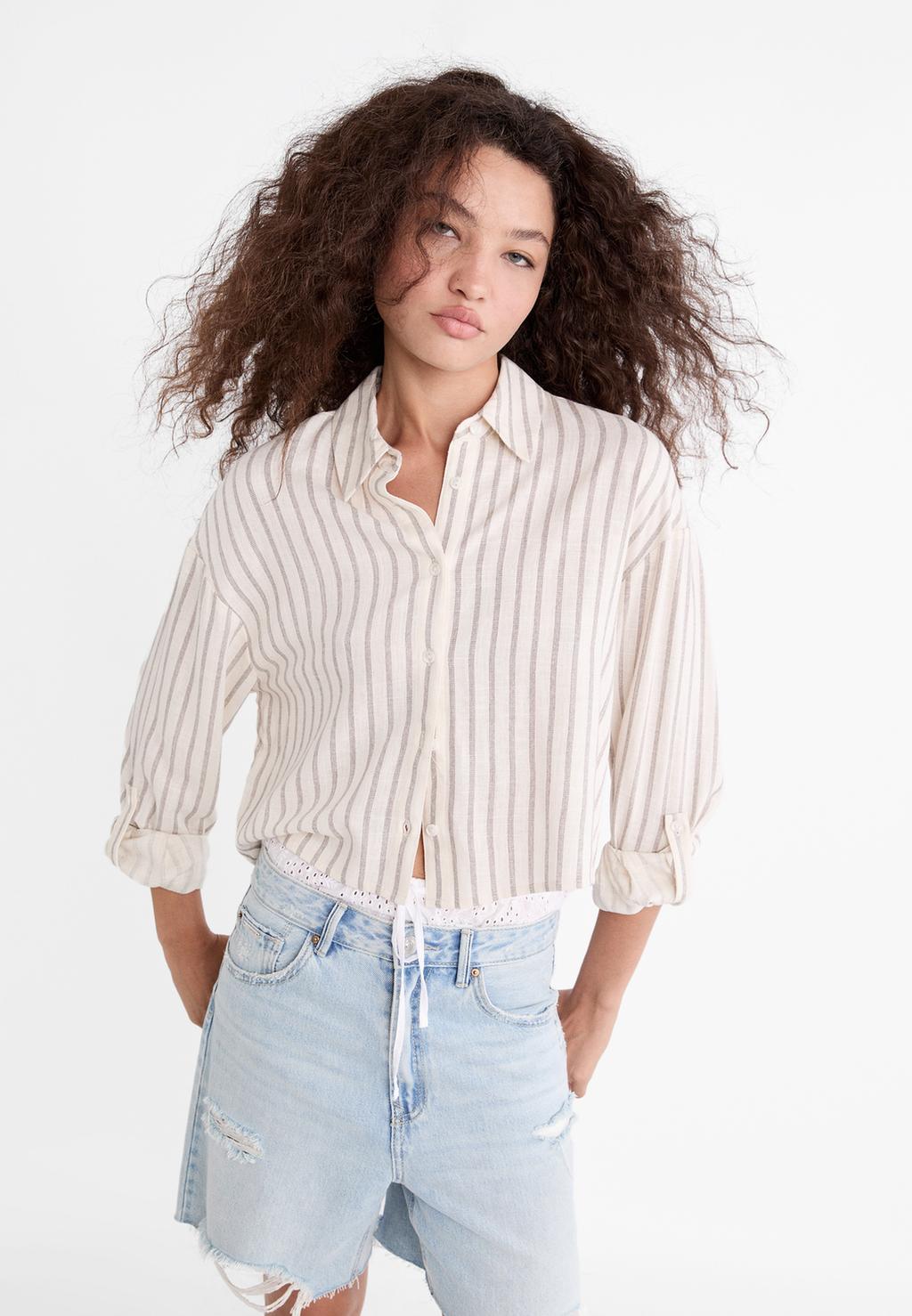 Short linen blend shirt