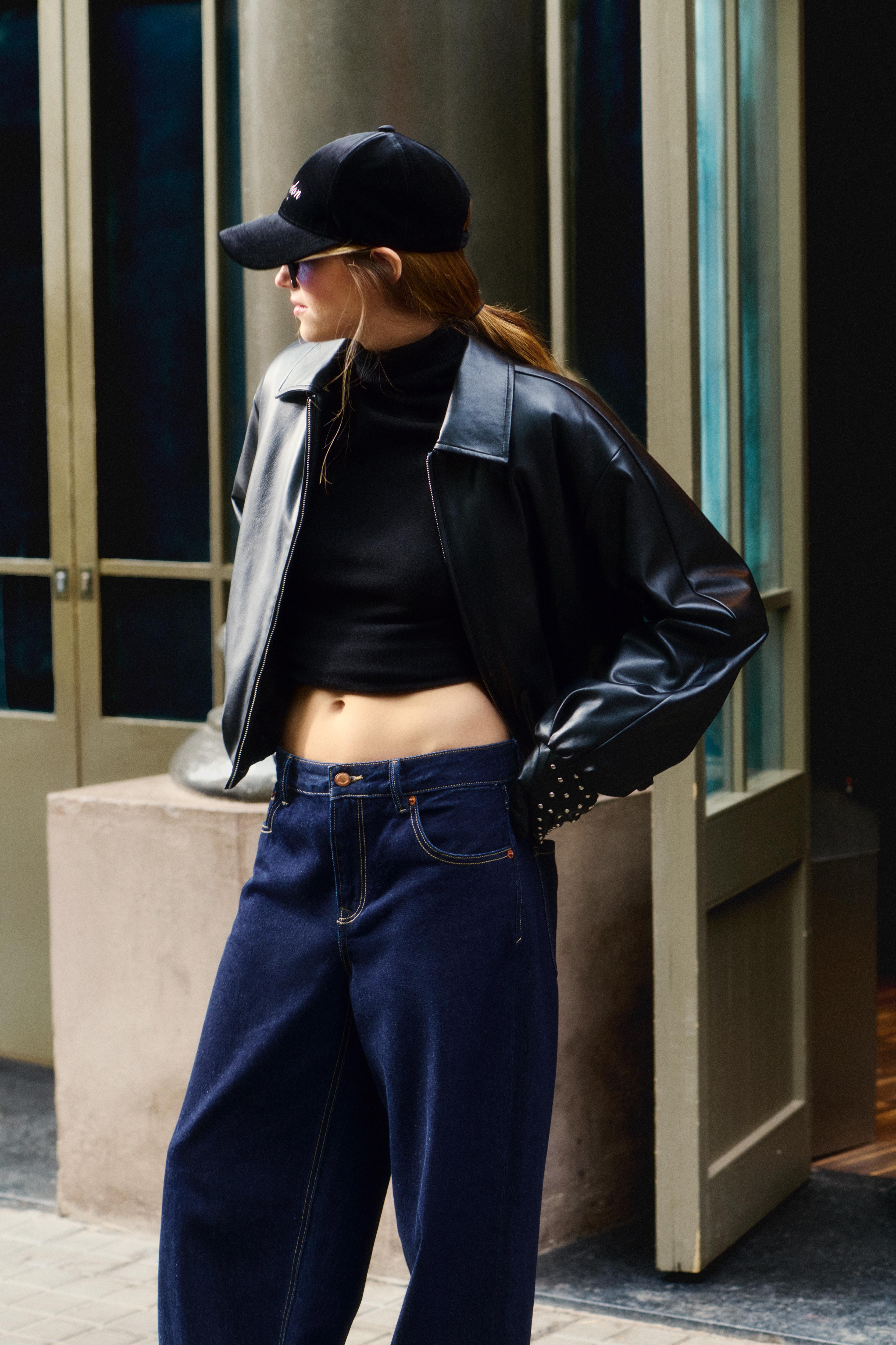 Padded leather effect bomber jacket — Black