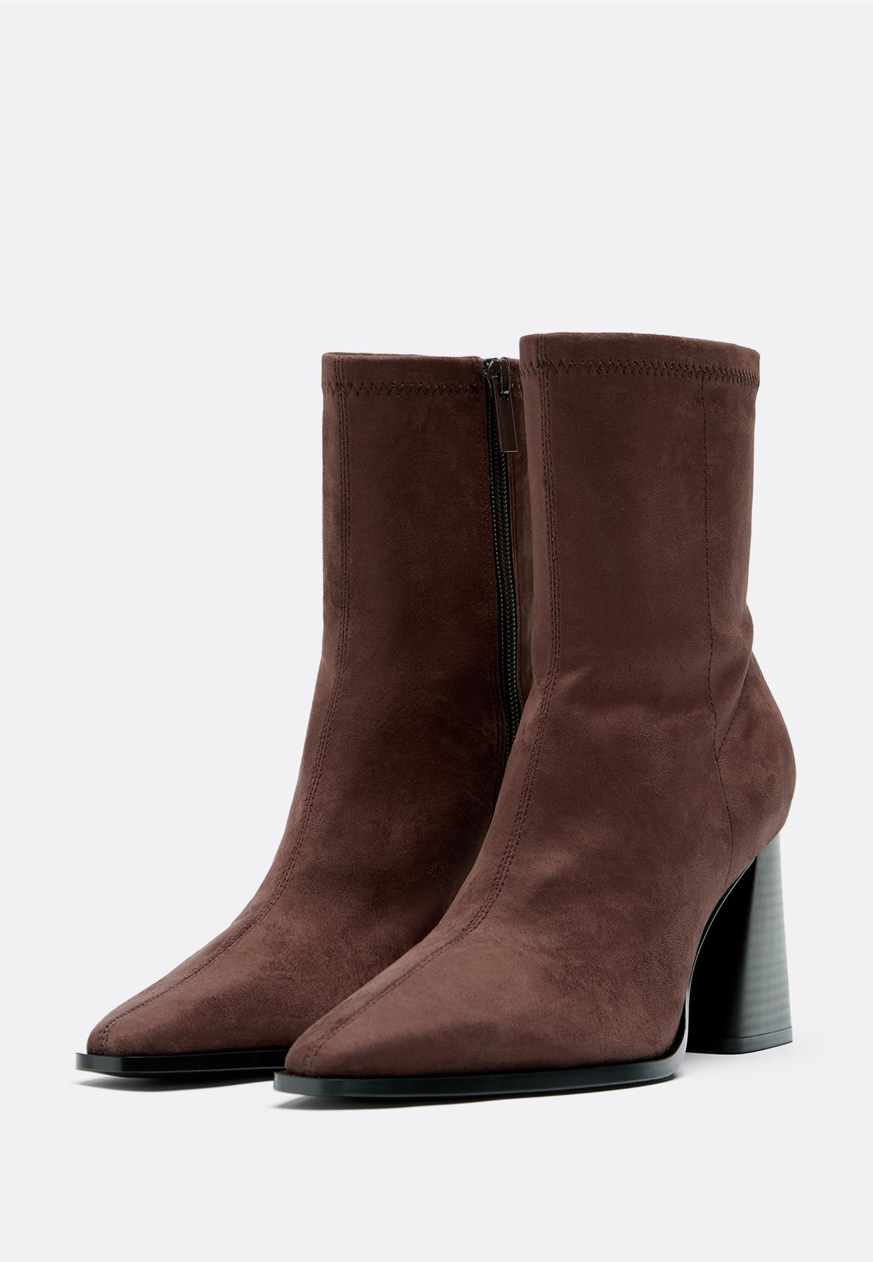 Faux suede block heel ankle boots — BROWN