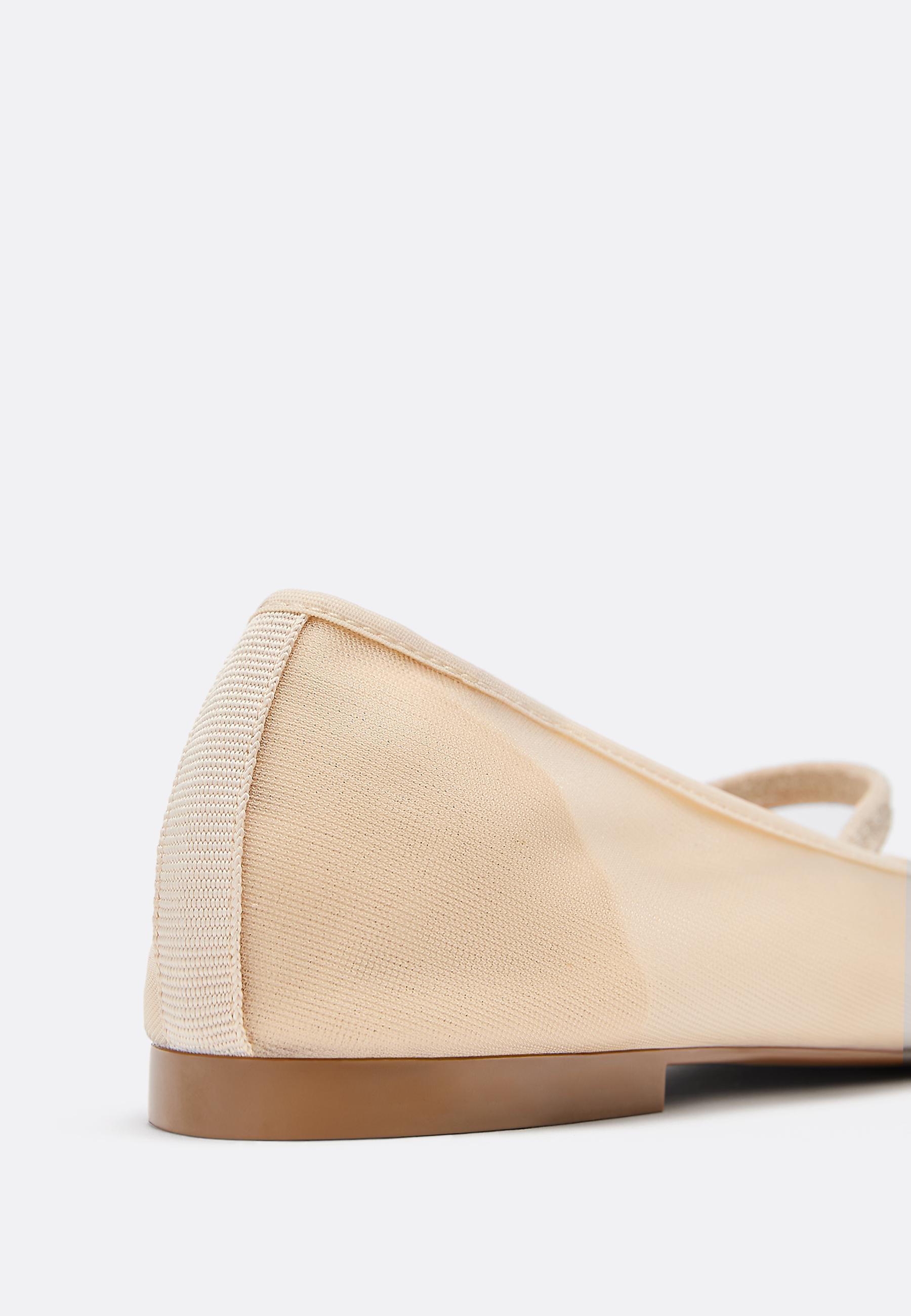 Mesh ballet flats with elastic strap — ECRU
