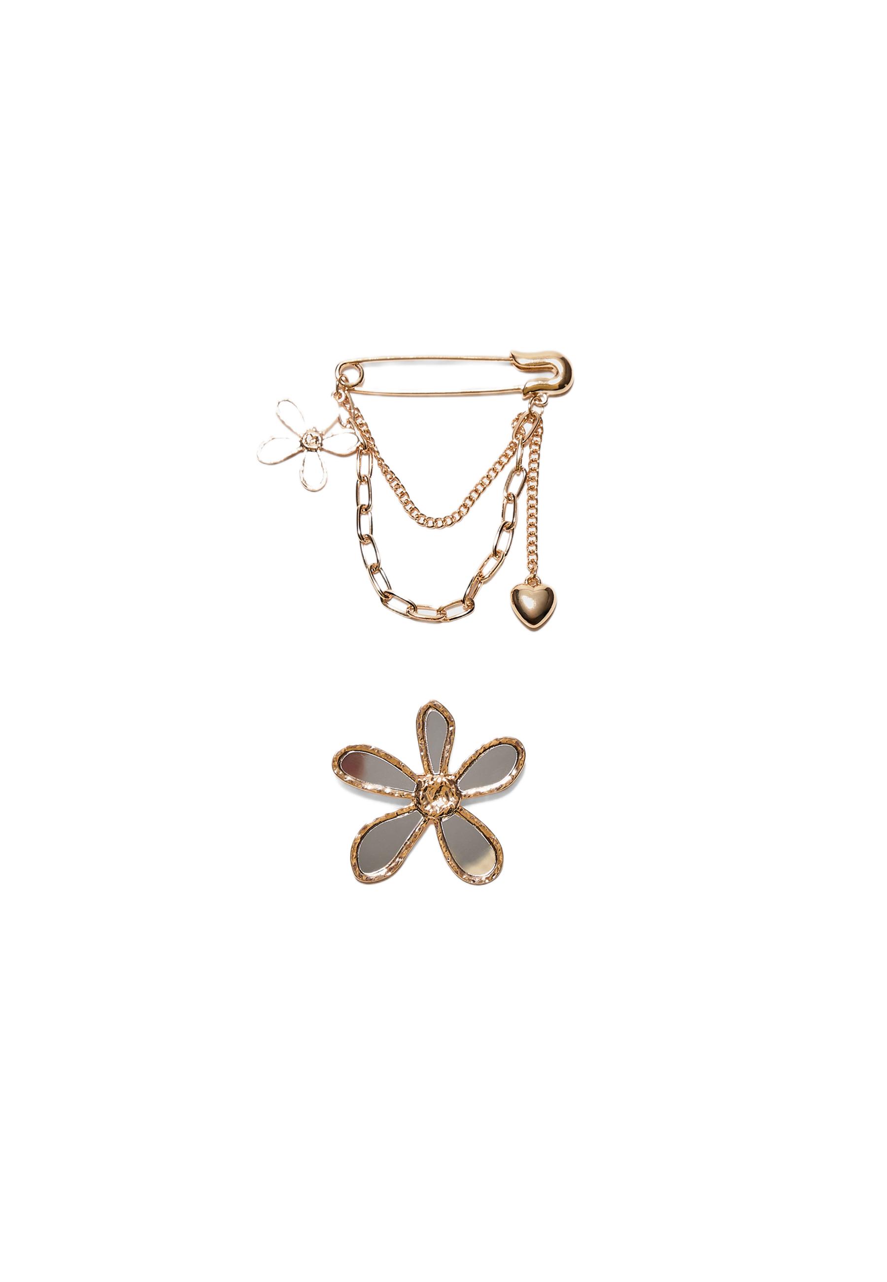 Set of 2 crystal effect flower pins — Gold