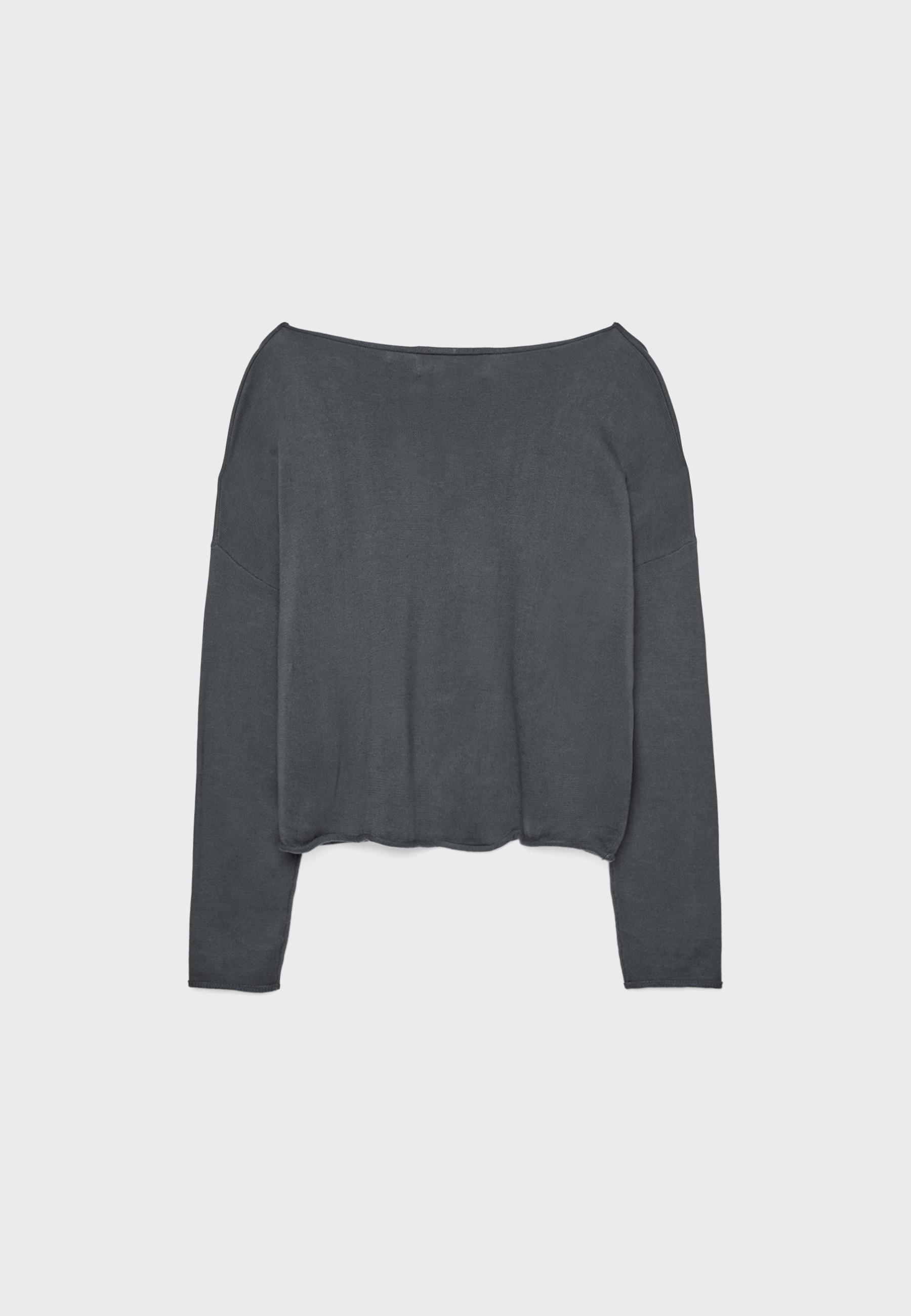 Boat neck cropped sweater — Dark grey