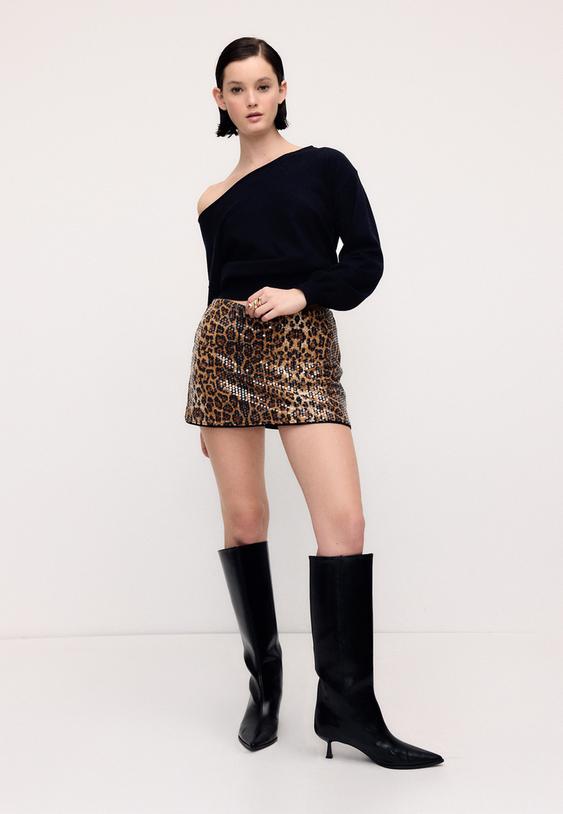 falda pantalon mini lentejuelas animal print