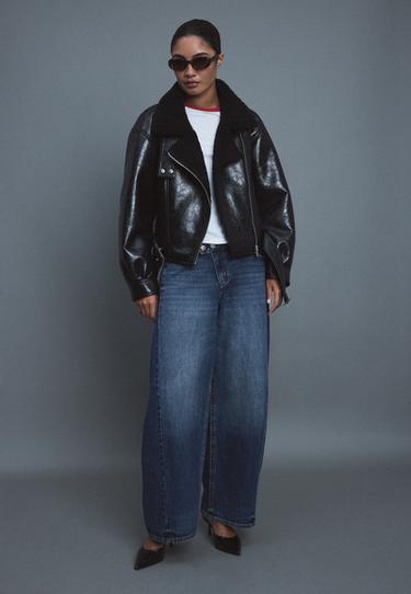 High neck double-faced biker jacket — Black 2