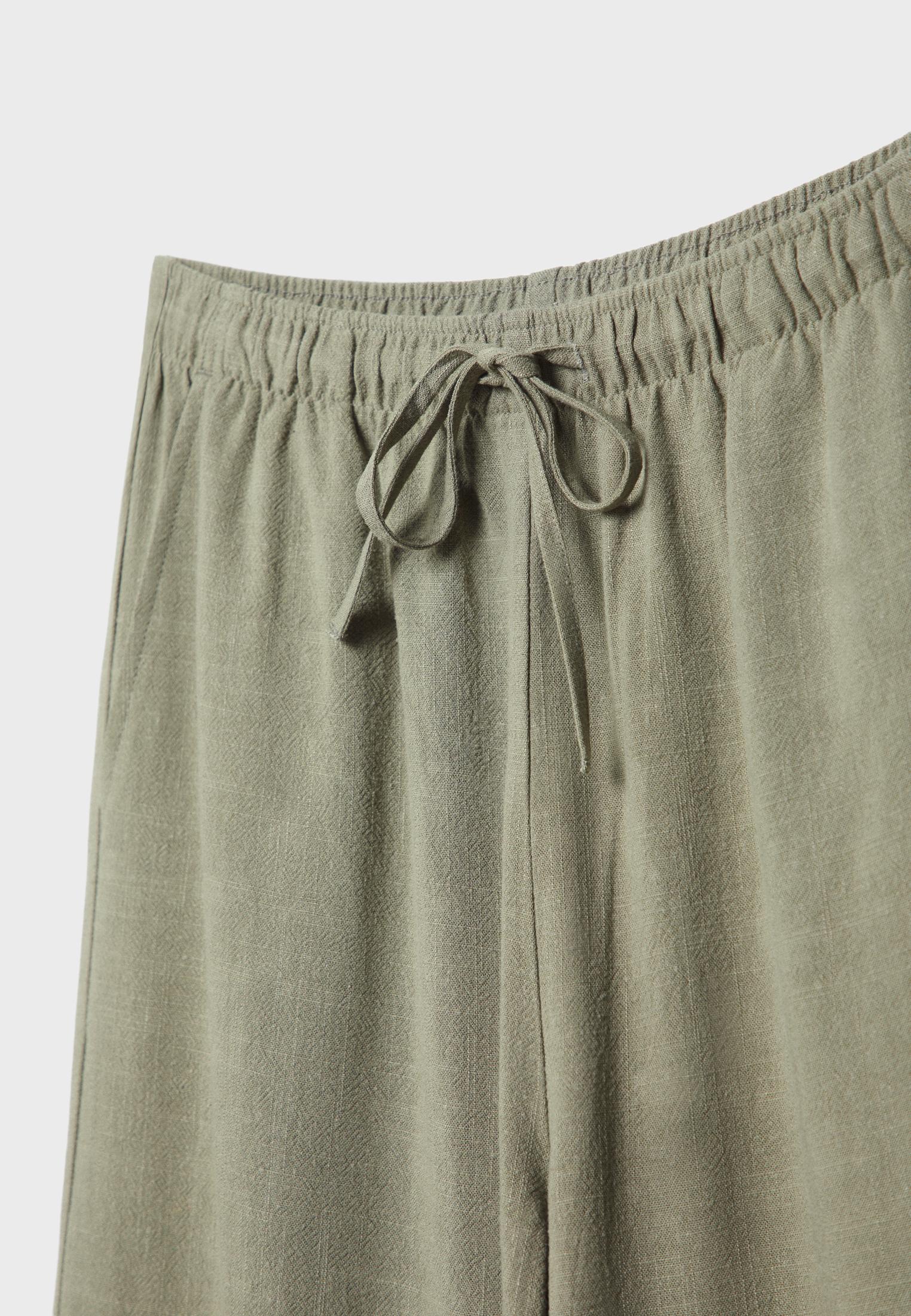 Straight-leg linen-look trousers — Khaki