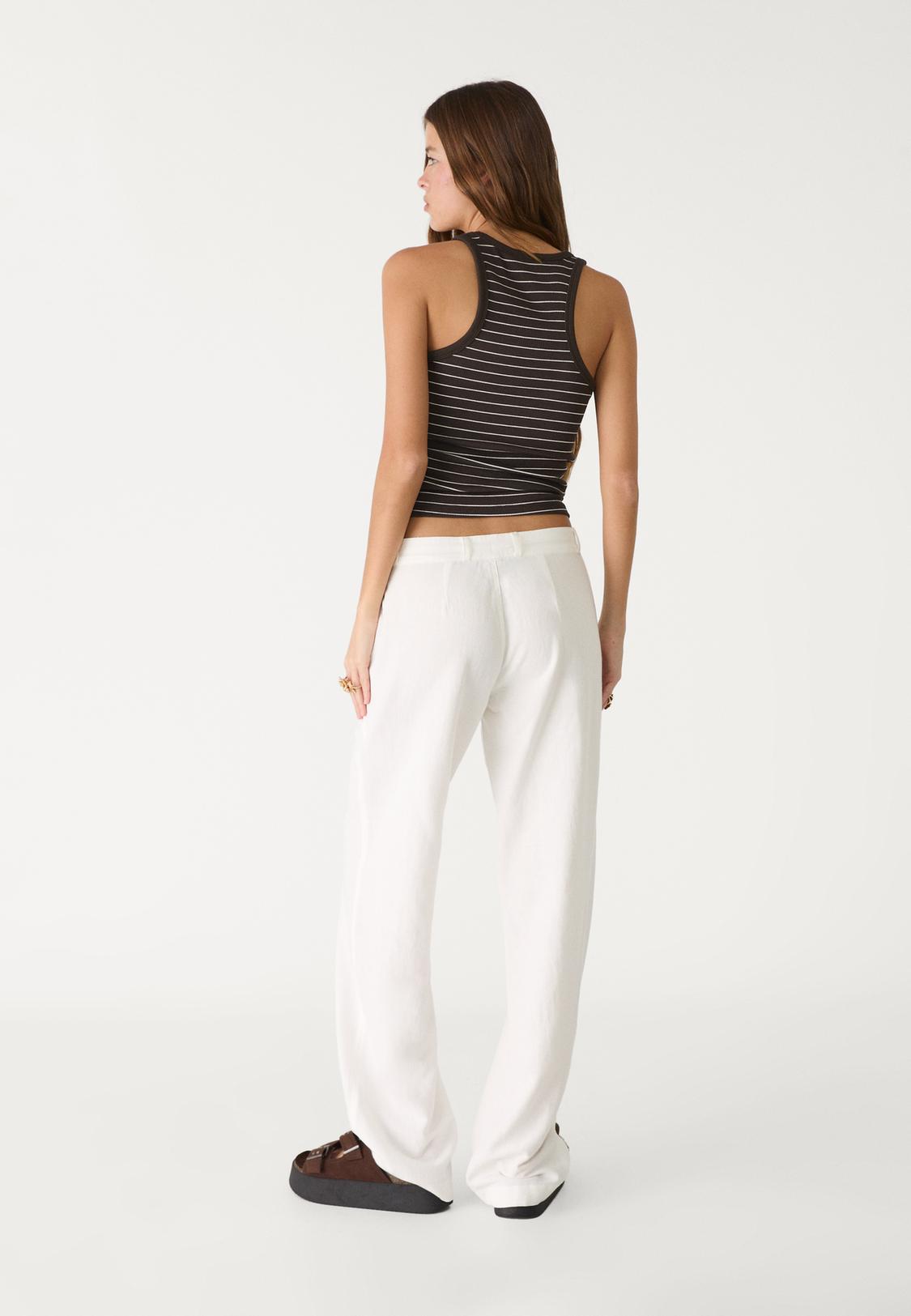 Pantalones Blancos Mujer Stradivarius Pantalones Lino Mujer