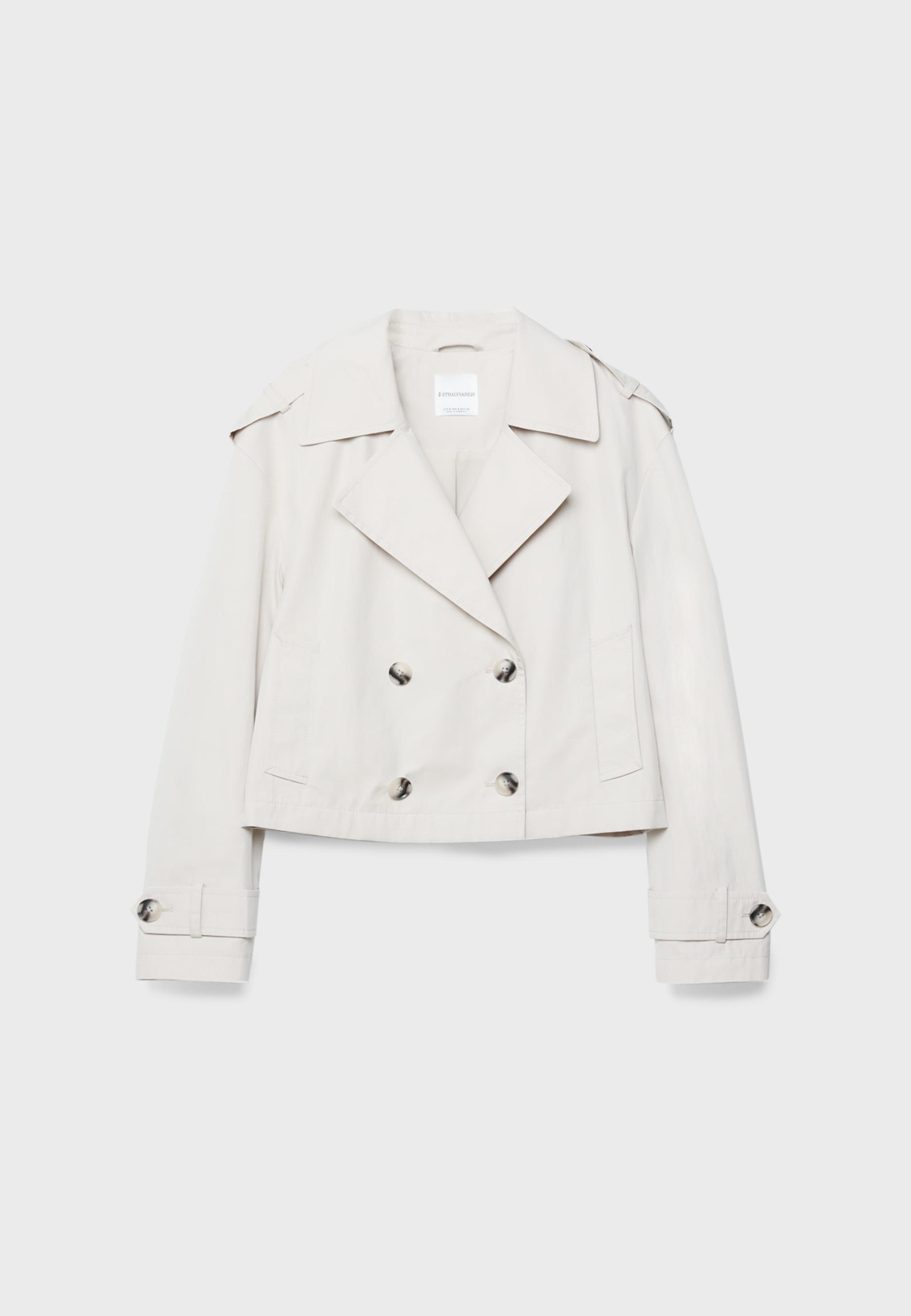 Short double-breasted trench coat — Stone