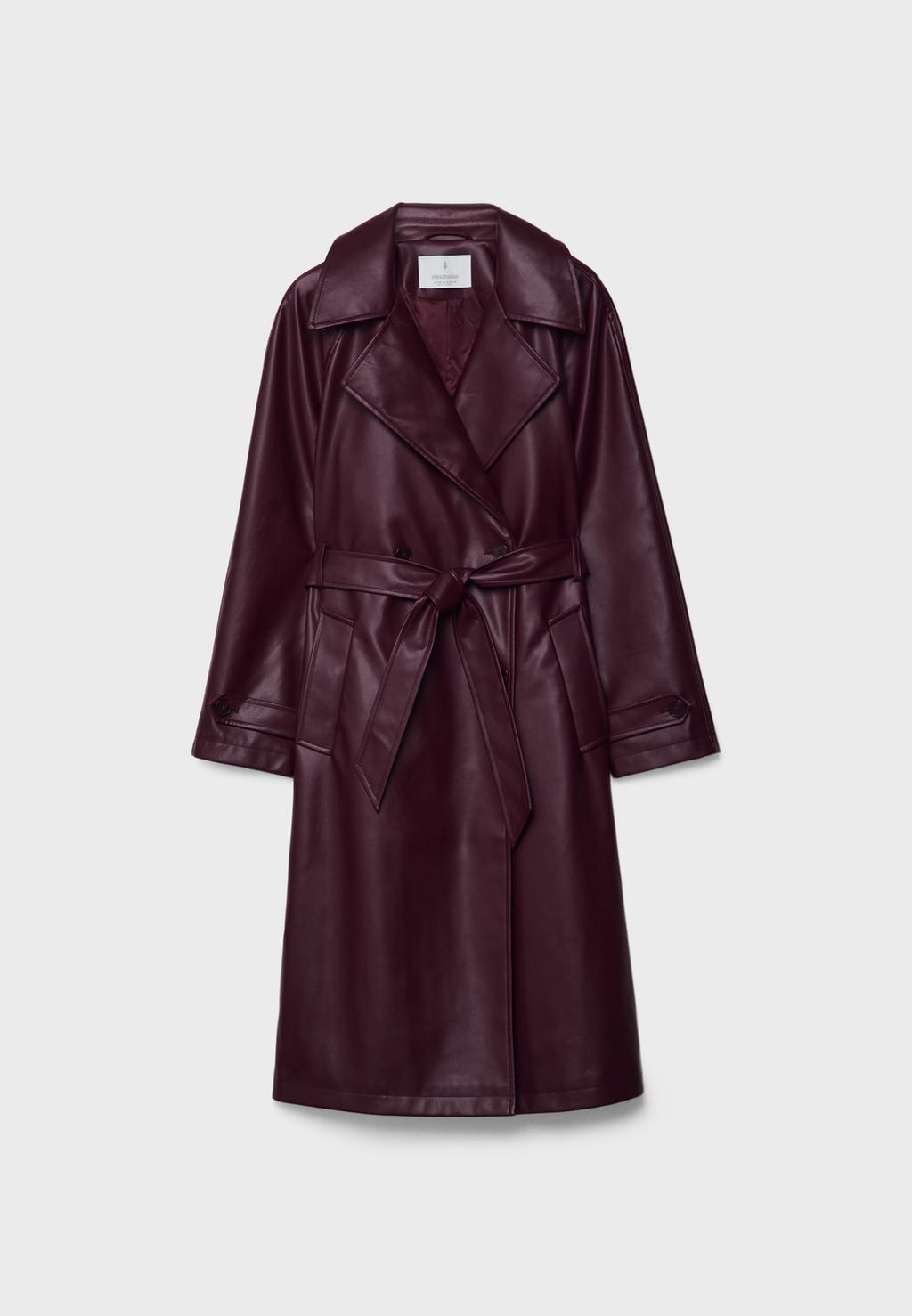 Long faux leather trench coat
