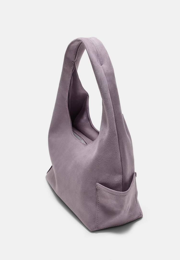 faux suede shoulder bag with pockets