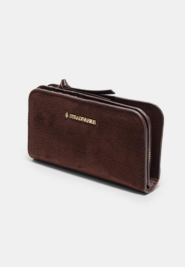 Long wallet with embossed pull tab — Brown 3