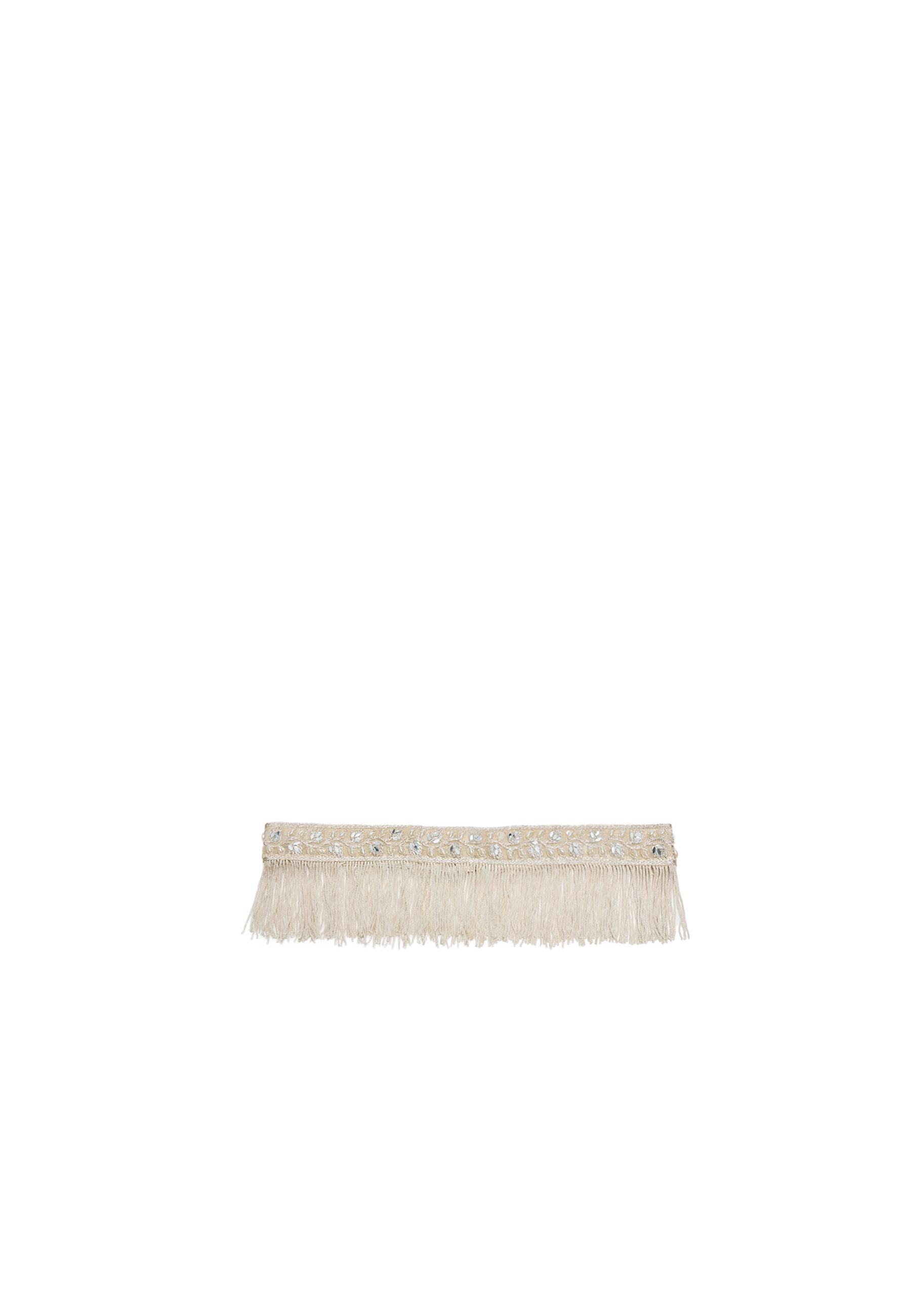 Faux pearl and fringe belt — Ecru