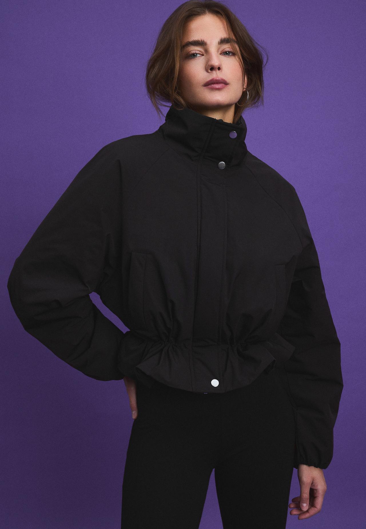 Peplum puffer jacket — Black