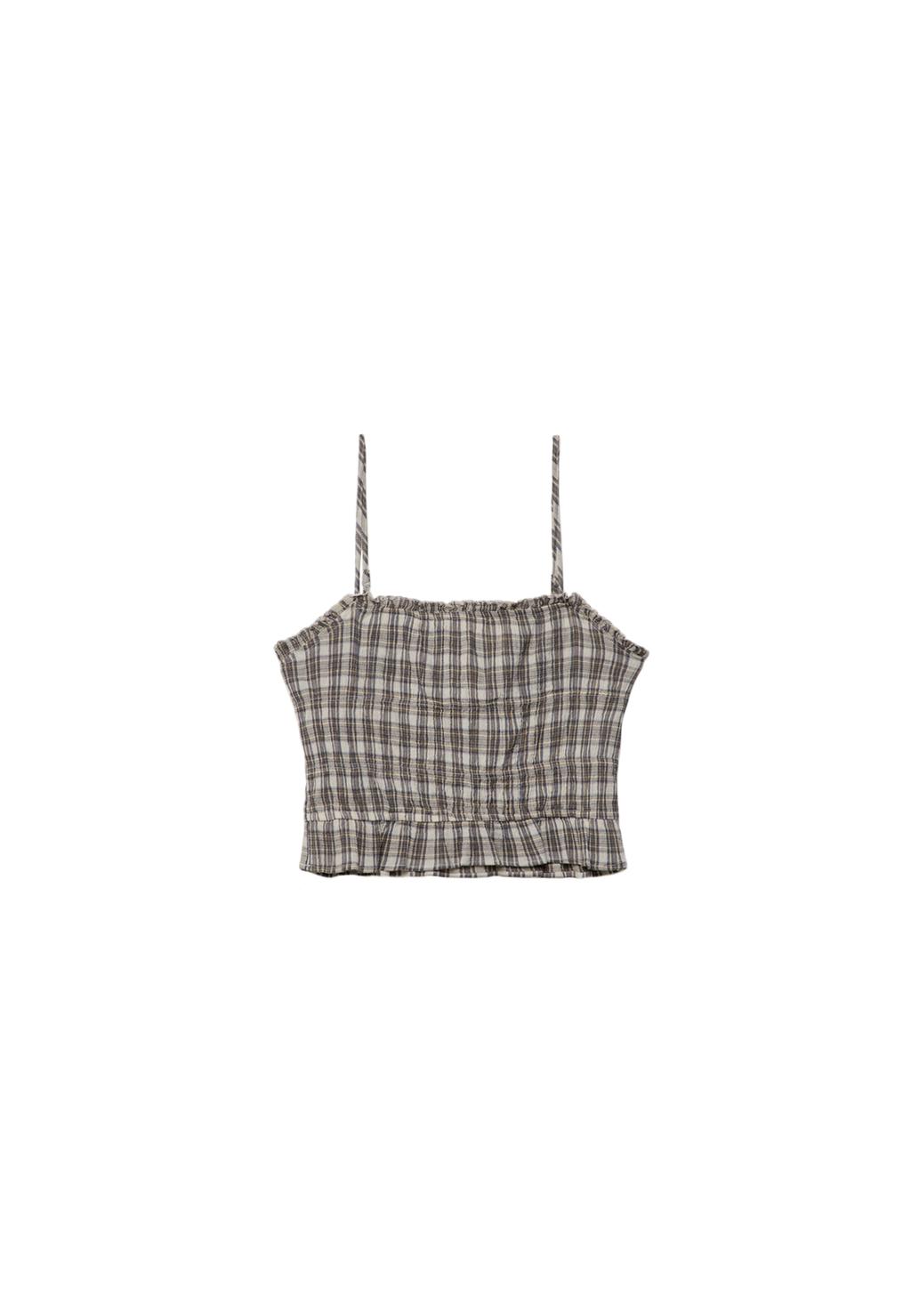 Gathered check top with straps