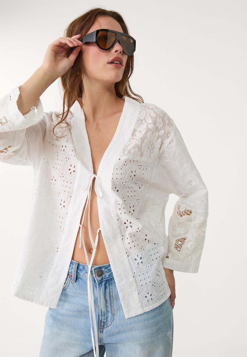 Embroidered patchwork kimono