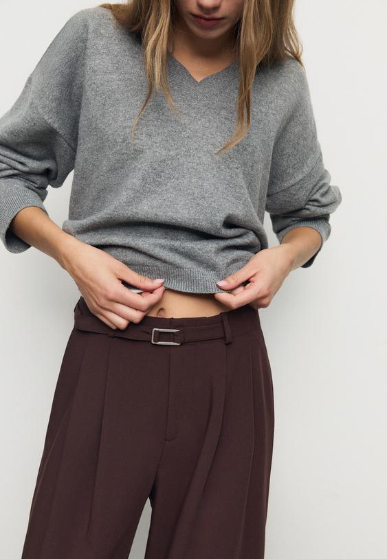 wide leg trousers with buckle detail