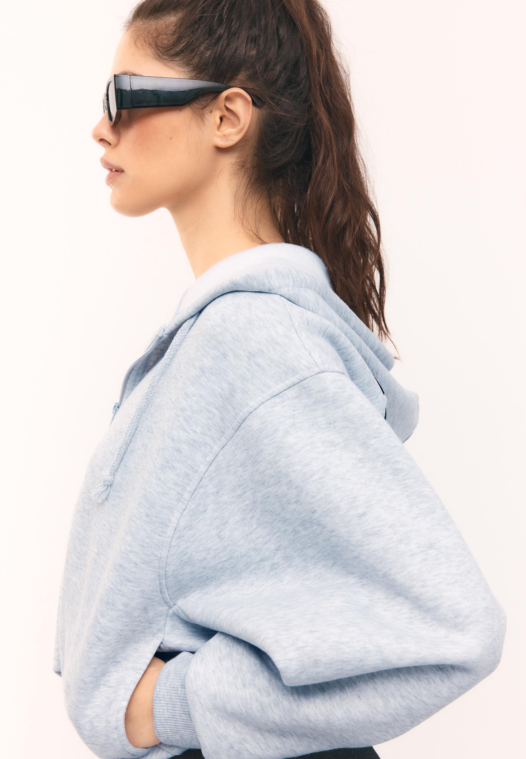 Printed Hooded Bomber Sweatshirt — Grey melange