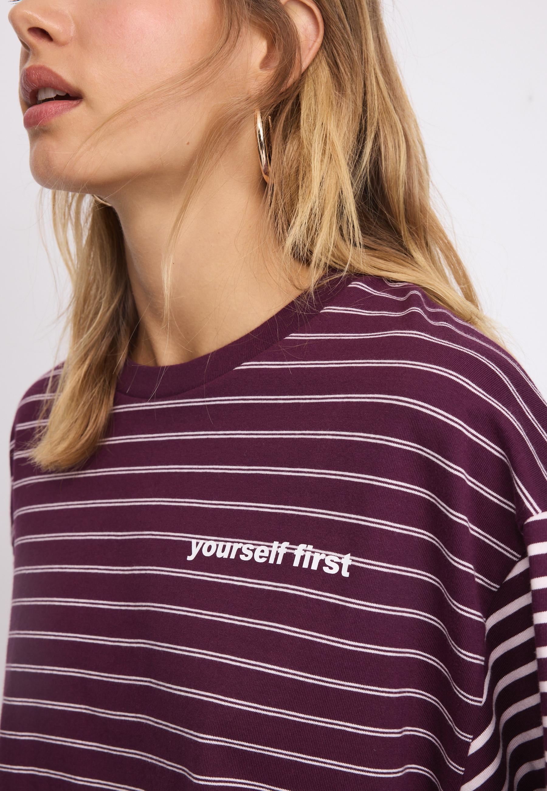 Long sleeve striped slogan T-shirt — Dark purple
