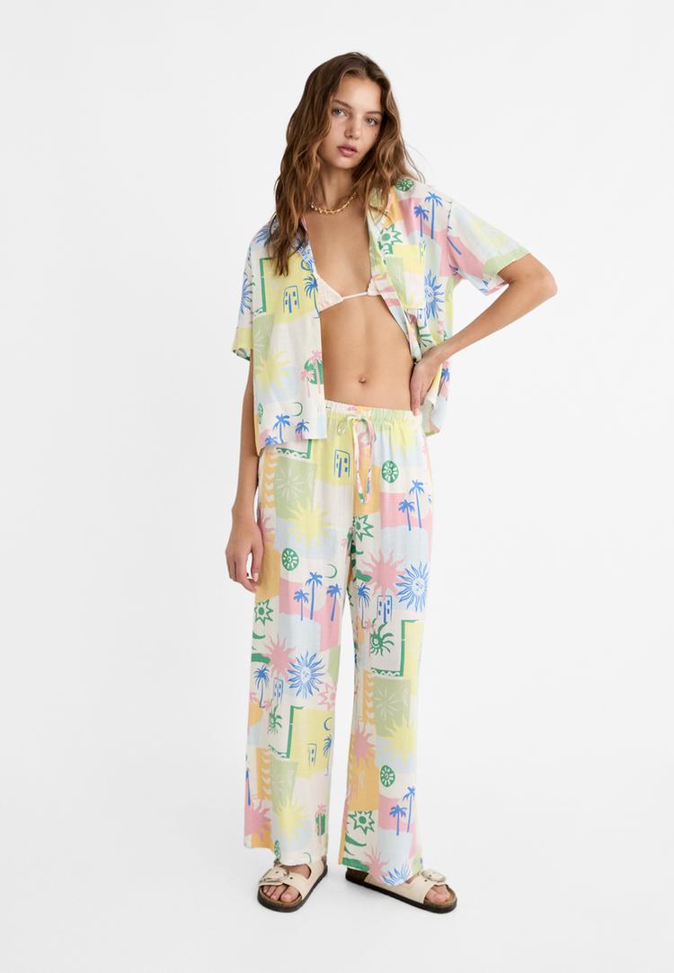 pantalon fluido estampado con lino