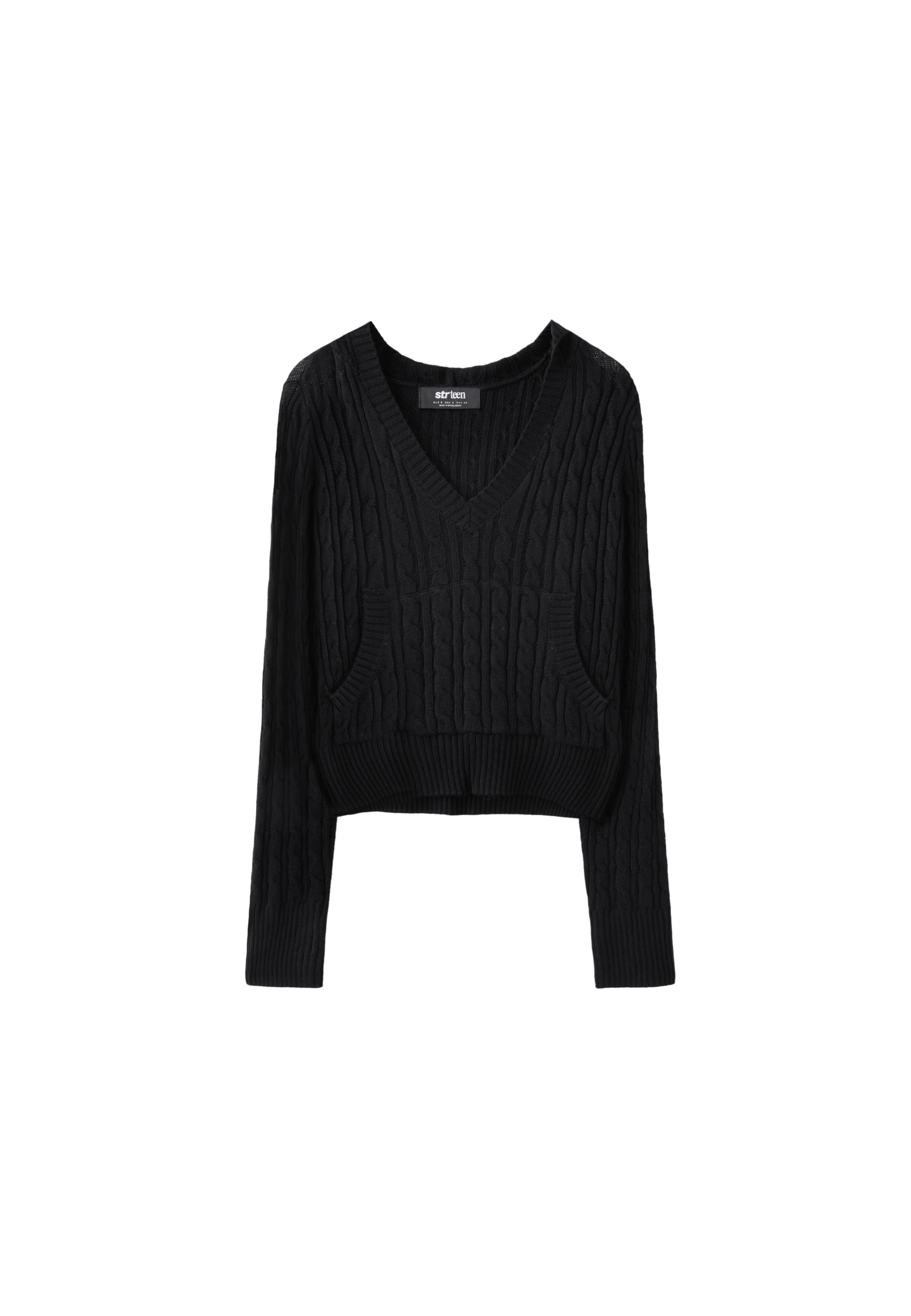 Hooded cable-knit jumper — Black