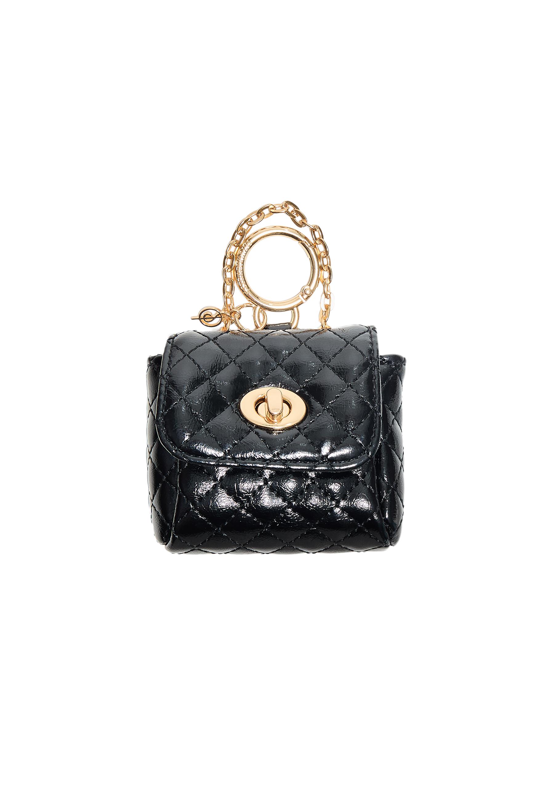 Quilted charm mini bag — Black