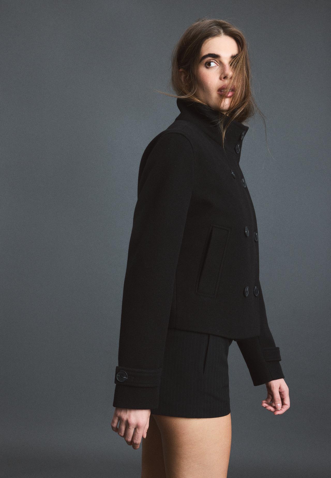 High neck wool-blend jacket — Black