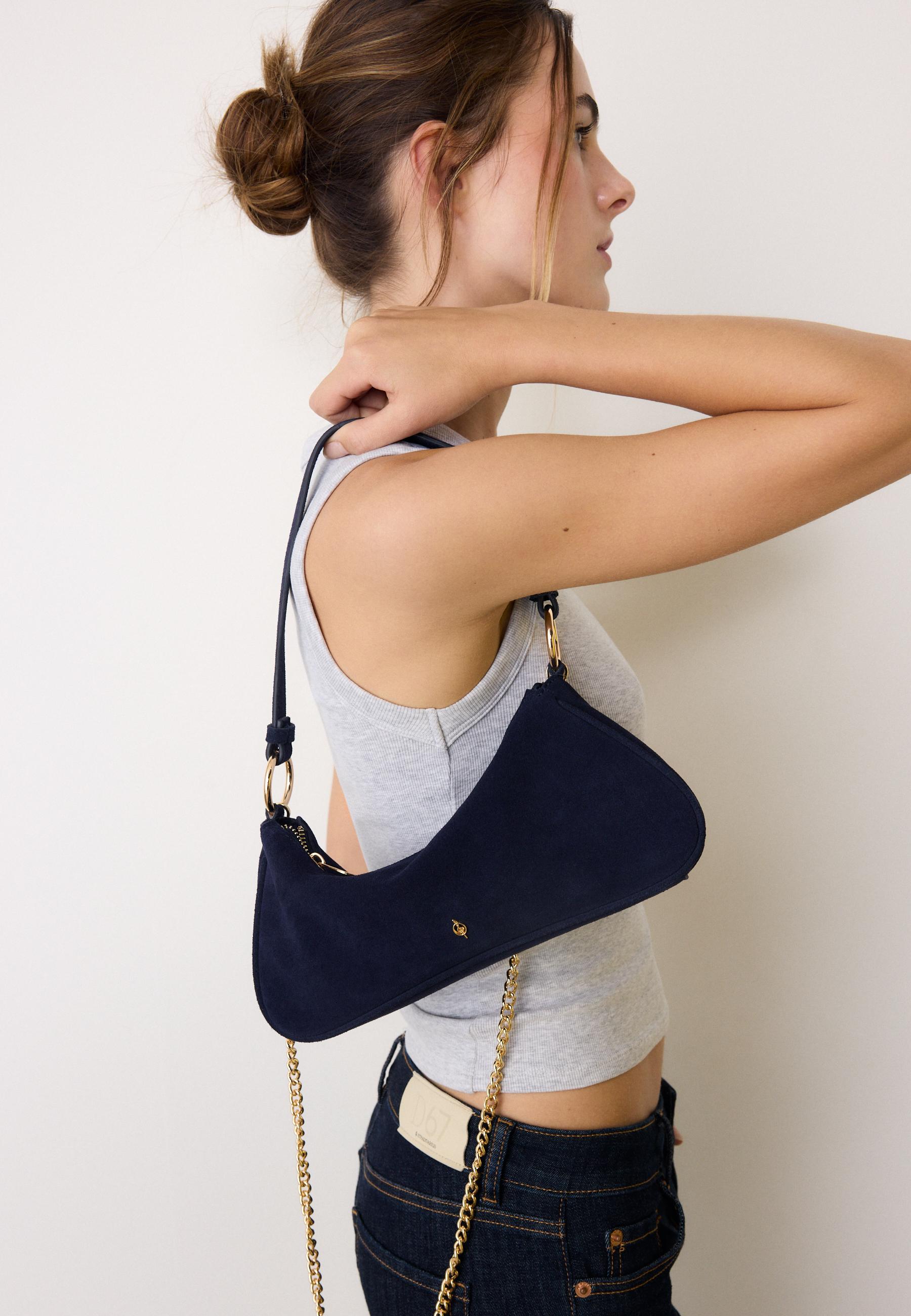 100% leather moon crossbody bag — Navy blue