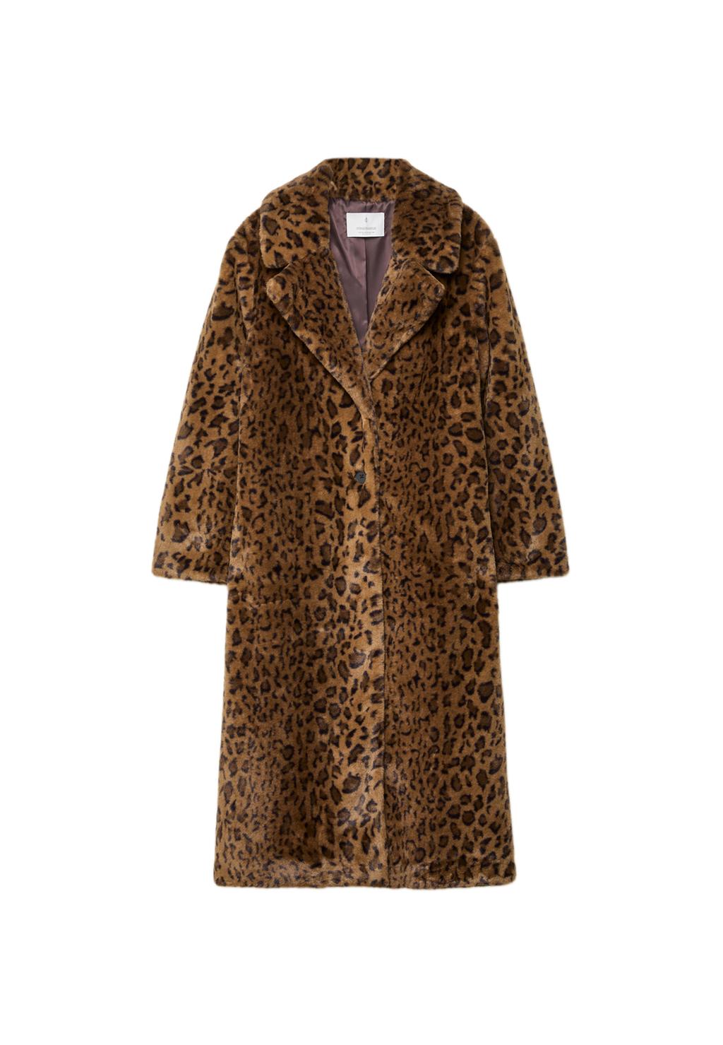 Langer Mantel mit Leoparden-Kunstfell