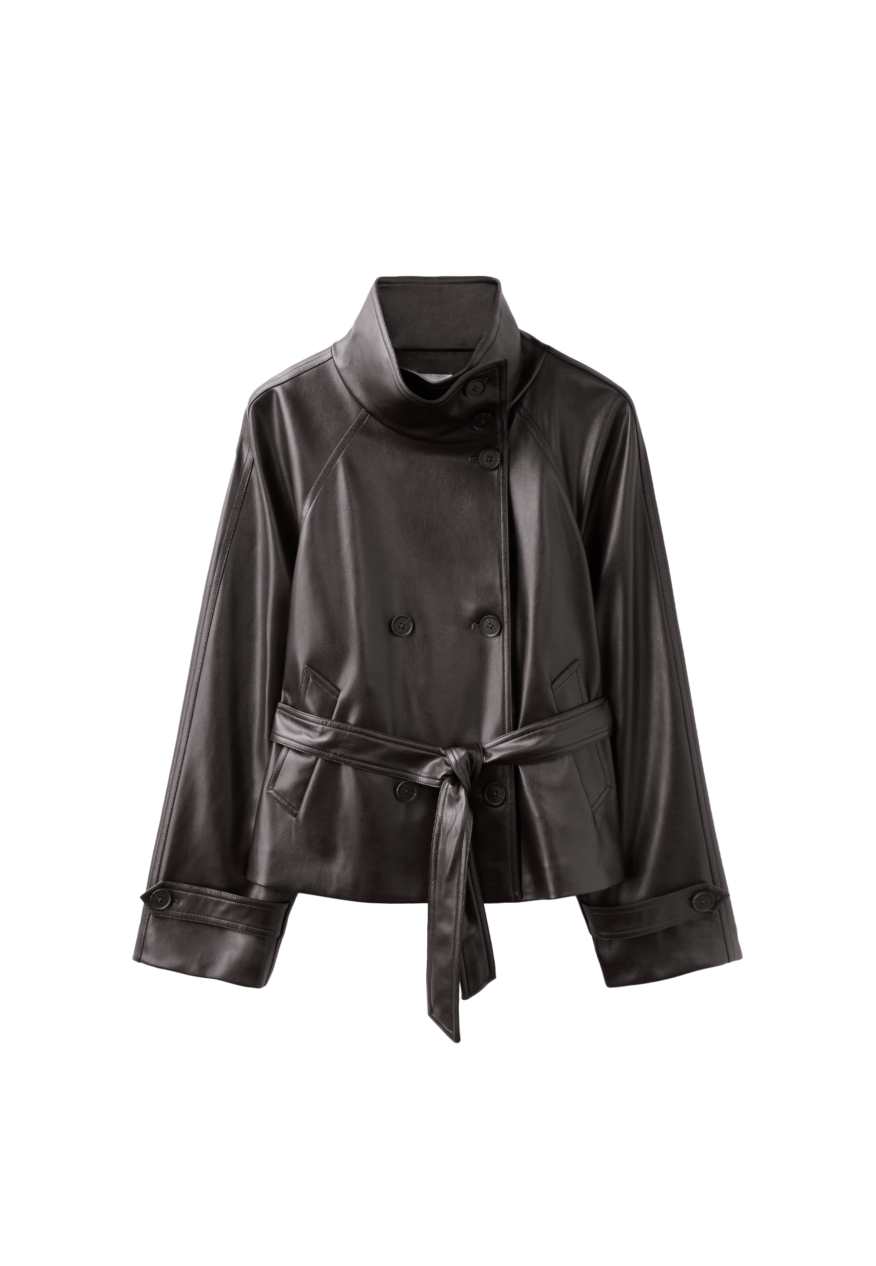 Short leather effect trench coat — Dark grey