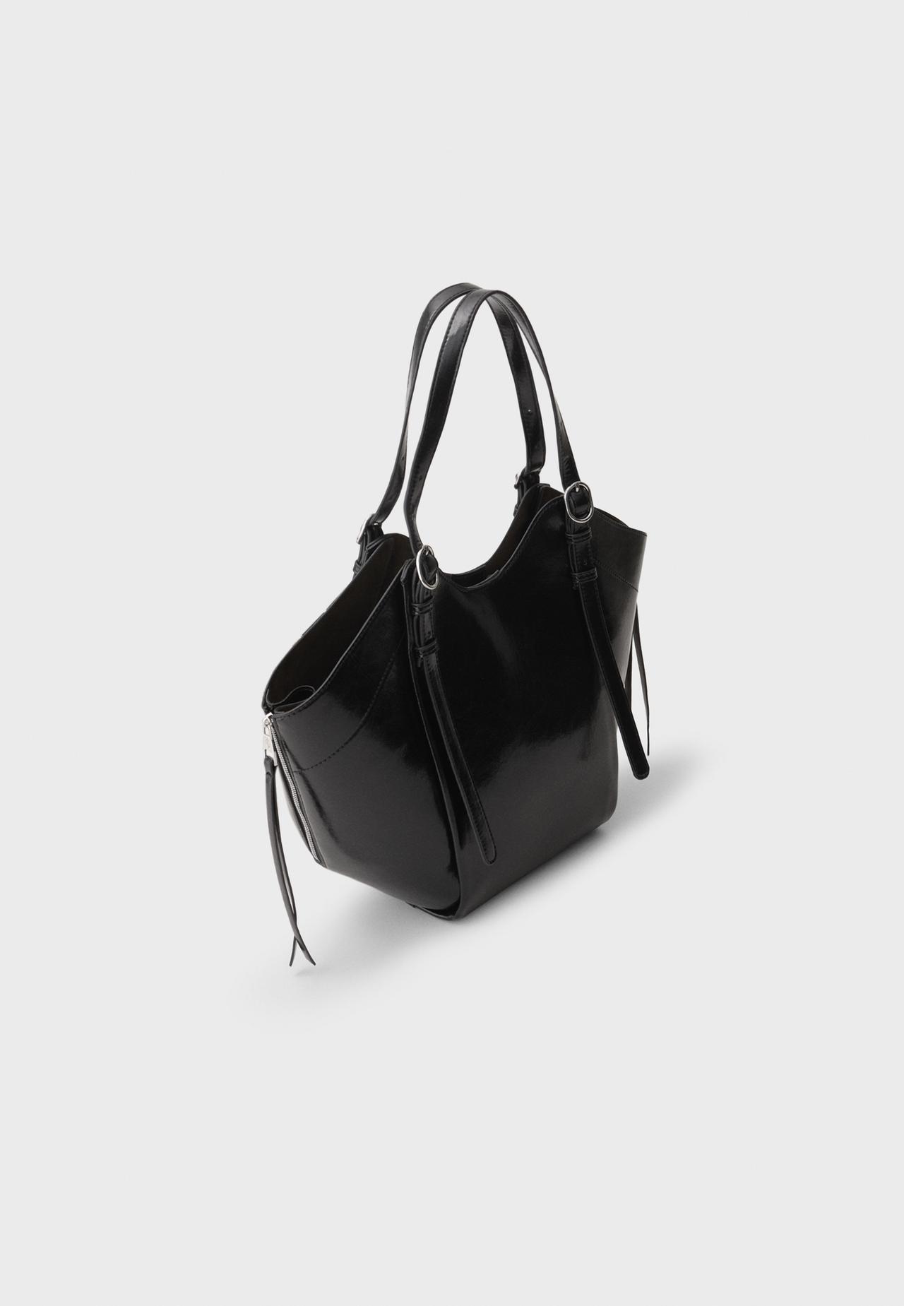 Shoulder shopper bag with buckles — Black