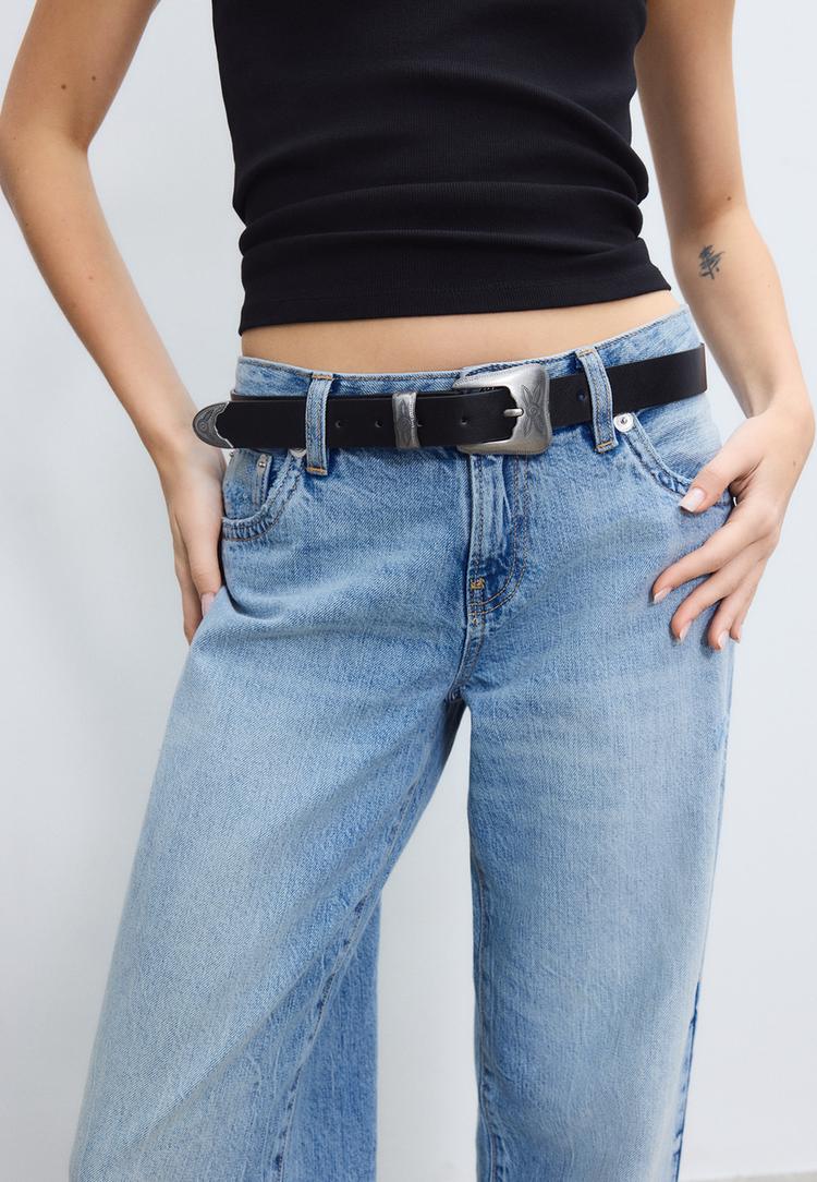 Stradivarius Βασική Ζώνη Με Αγκράφα Western Μαύρο 90 φωτογραφία