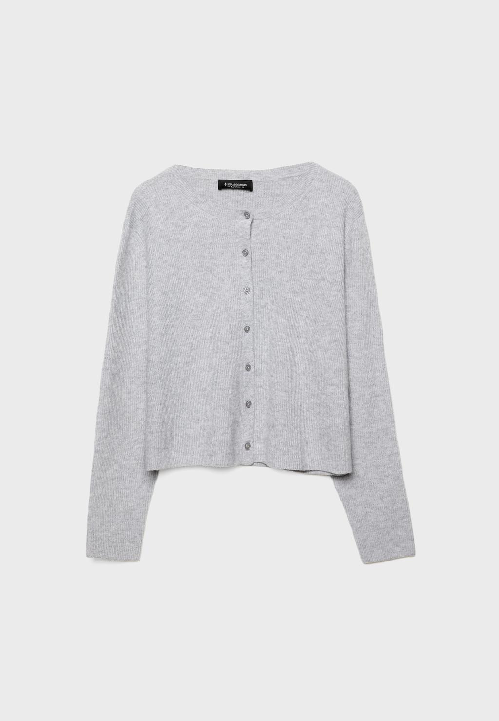 Gerippte Strickjacke mit Knöpfen