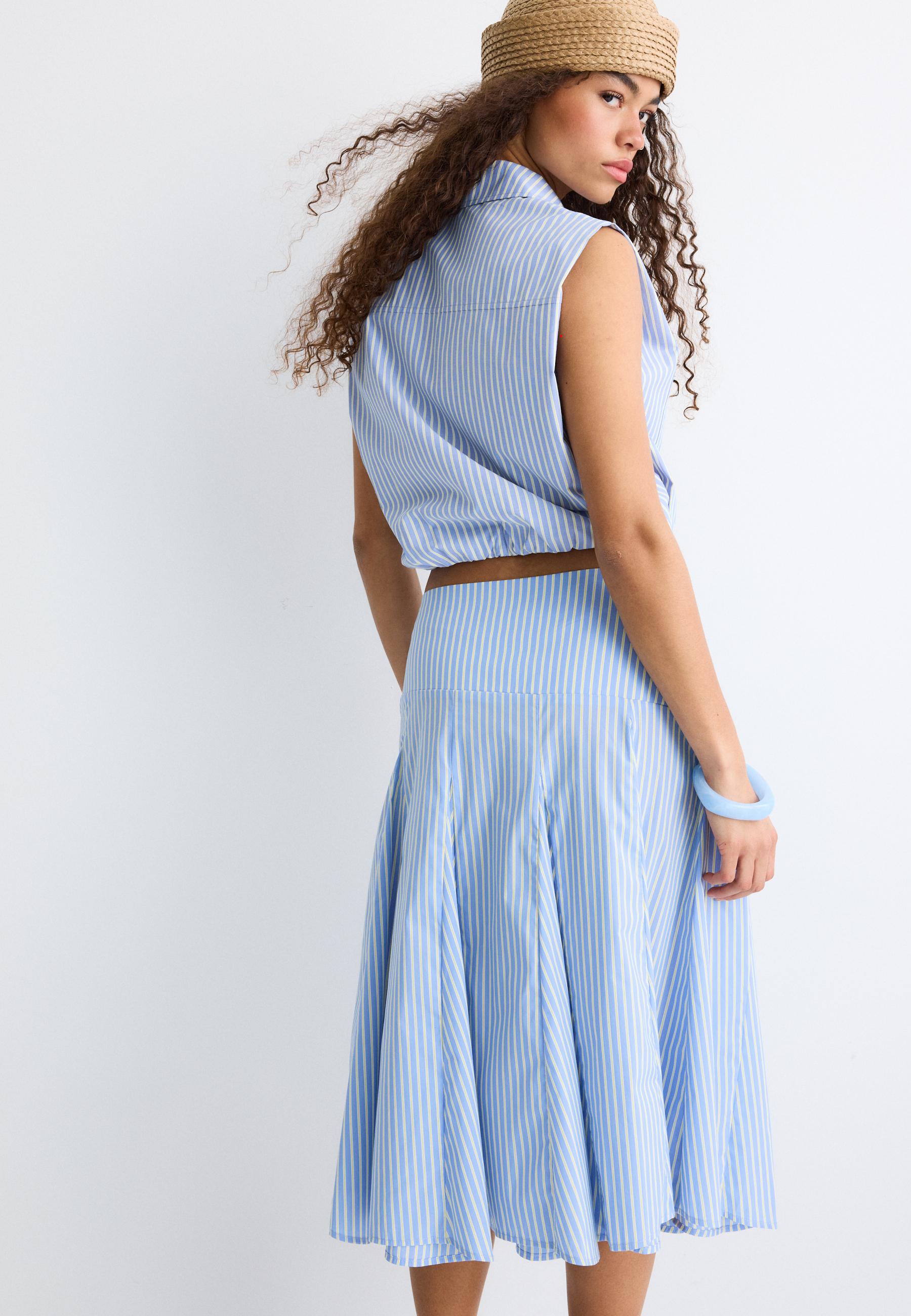Poplin asymmetric midi skirt — Blue