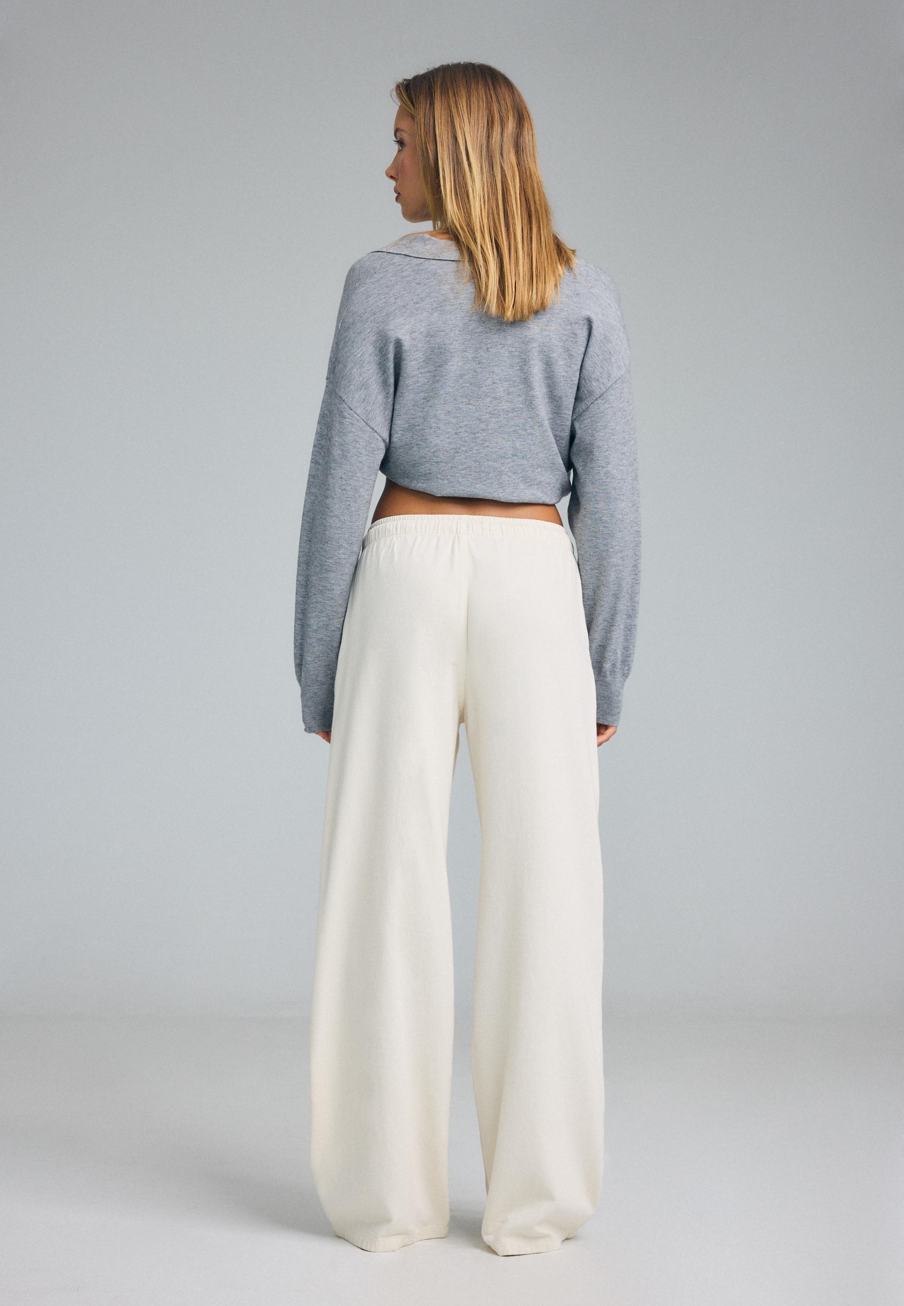 Flowy denim drawstring trousers — Vanilla
